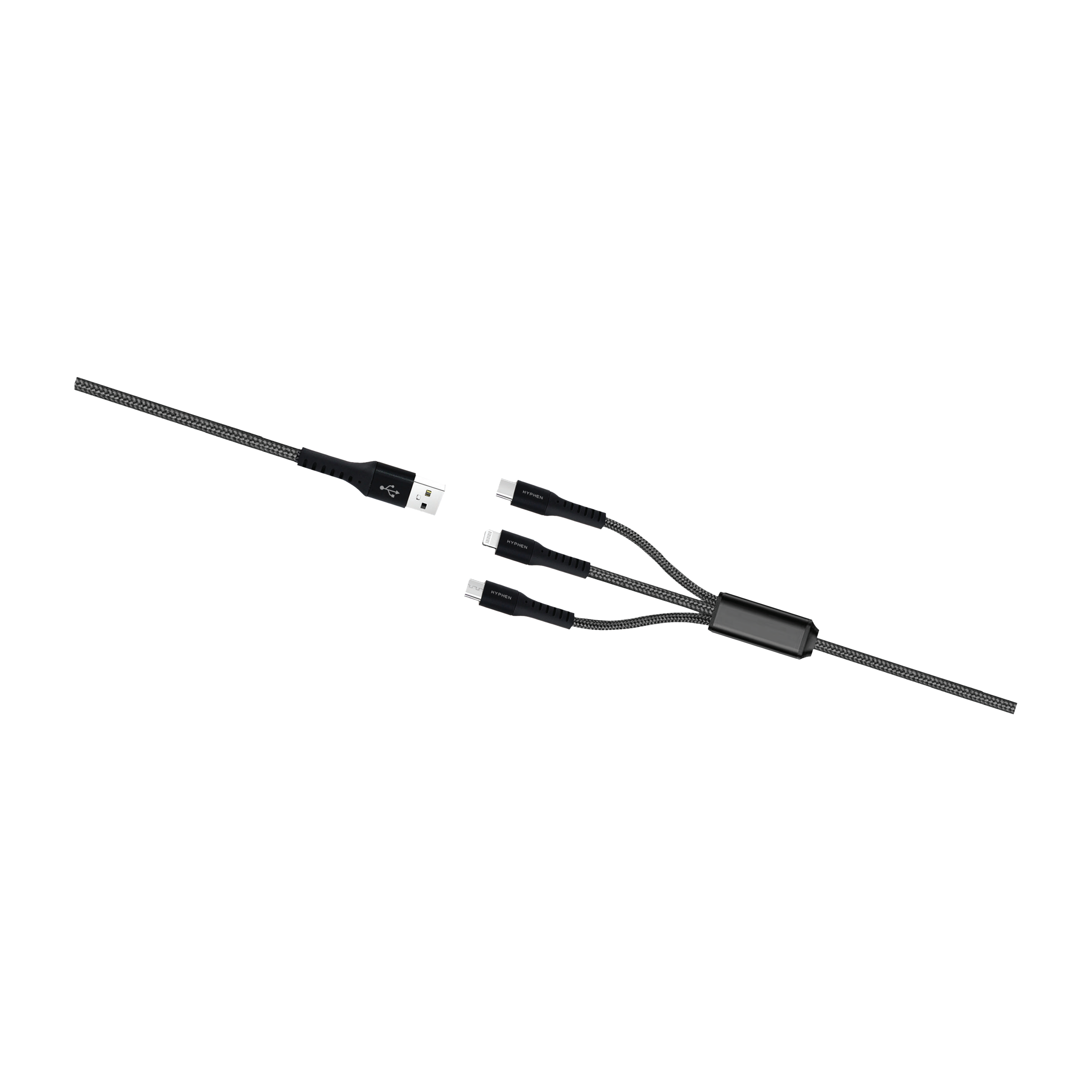 Hyphen Type A to Type C, Micro USB, Lightning 3.9 Feet (1.2M) 3-in-1 Cable (Aluminium Shell, Black)_3