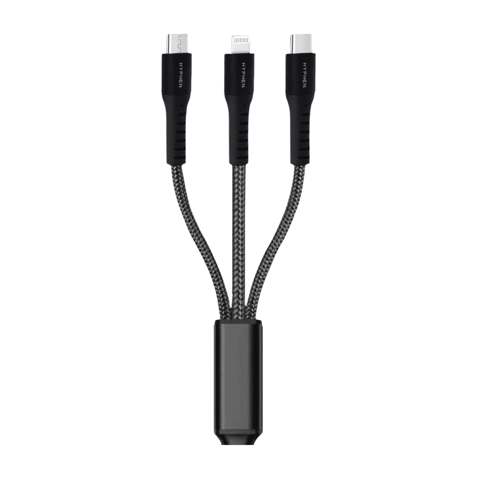 Hyphen Type A to Type C, Micro USB, Lightning 3.9 Feet (1.2M) 3-in-1 Cable (Aluminium Shell, Black)_4