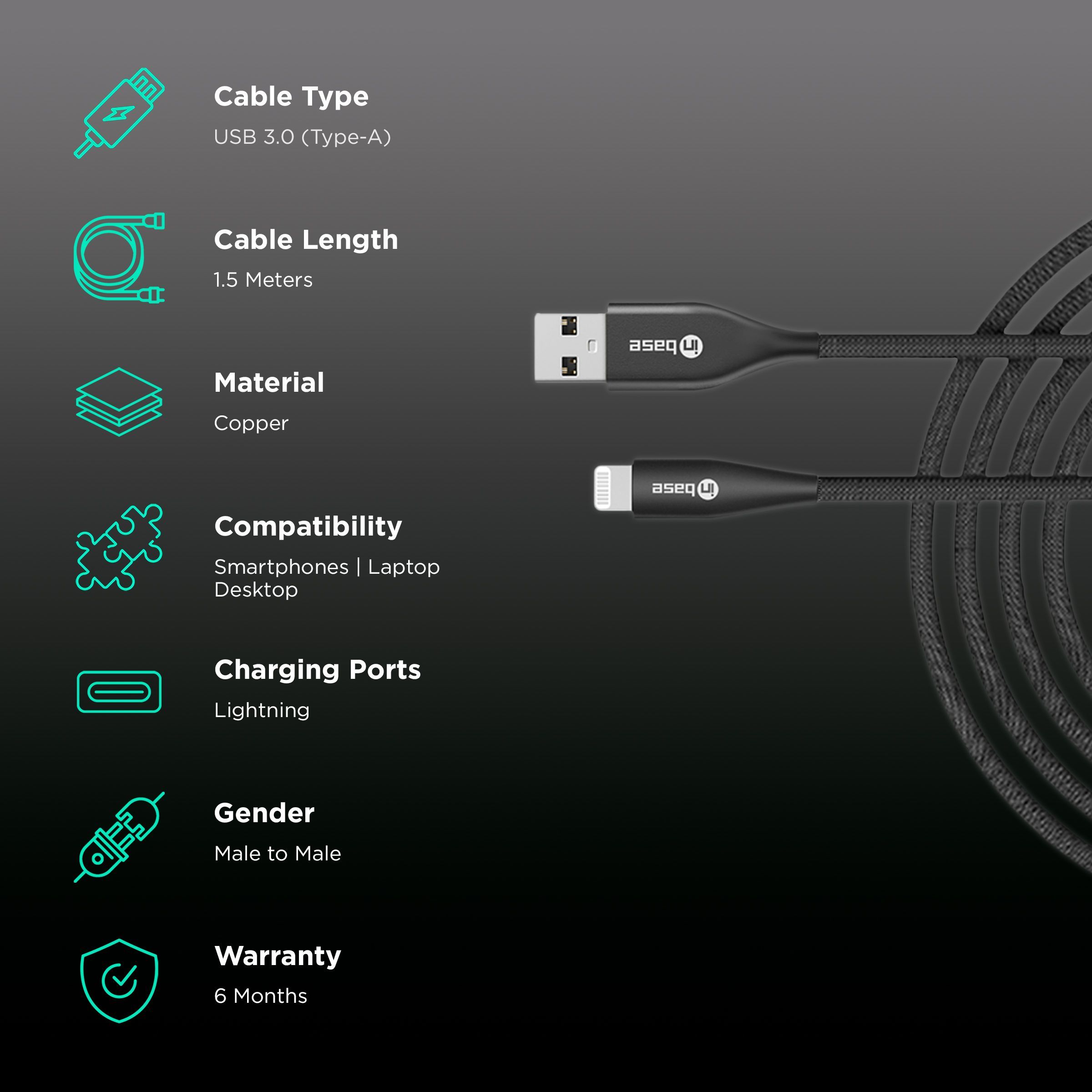 Inbase Type A to Lightning 4.9 Feet (1.5M) Cable (MFi Certified, Black) Inbase Type A to Lightning 4.9 Feet (1.5M) Cable (MFi Certified, Black)_2