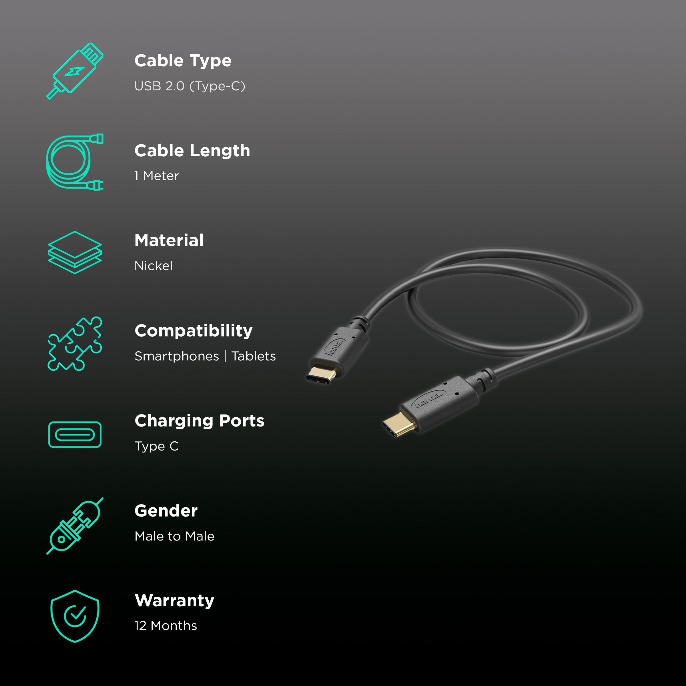 Hama Type C to Type C 3.3 Feet (1M) Cable (Sync and Charge, Black) Hama Type C to Type C 3.3 Feet (1M) Cable (Sync and Charge, Black)_2