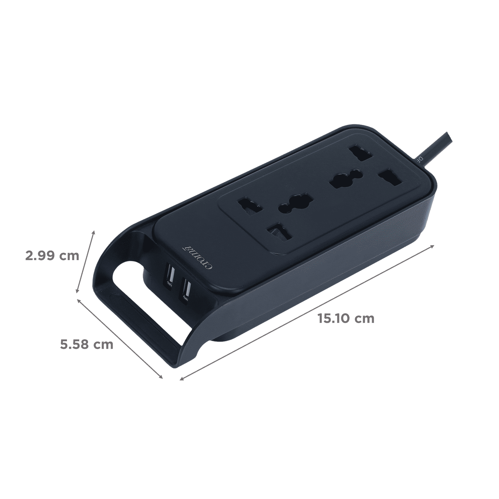 Croma 6 Amps 2 Sockets Surge Protector with Individual Switch (0.8 Meters, Safety Shutters in Socket, CRSP2WMSPA264301, Black) Croma 6 Amps 2 Sockets Surge Protector with Individual Switch (0.8 Meters, Safety Shutters in Socket, CRSP2WMSPA264301, Black)_3