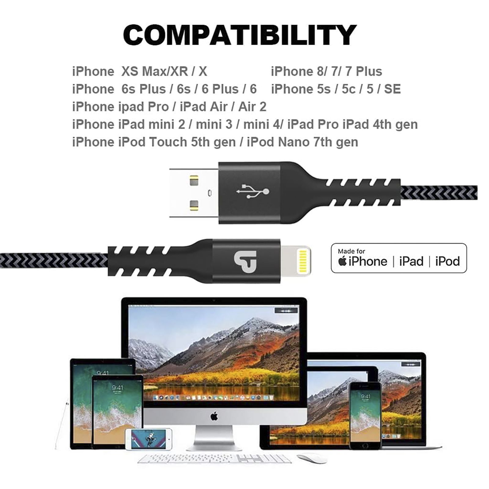 UltraProlink NyloKev+ Type A to Lightning 6.6 Feet (2M) Cable (Tangle Free Design, Grey) UltraProlink NyloKev+ Type A to Lightning 6.6 Feet (2M) Cable (Tangle Free Design, Grey)_10