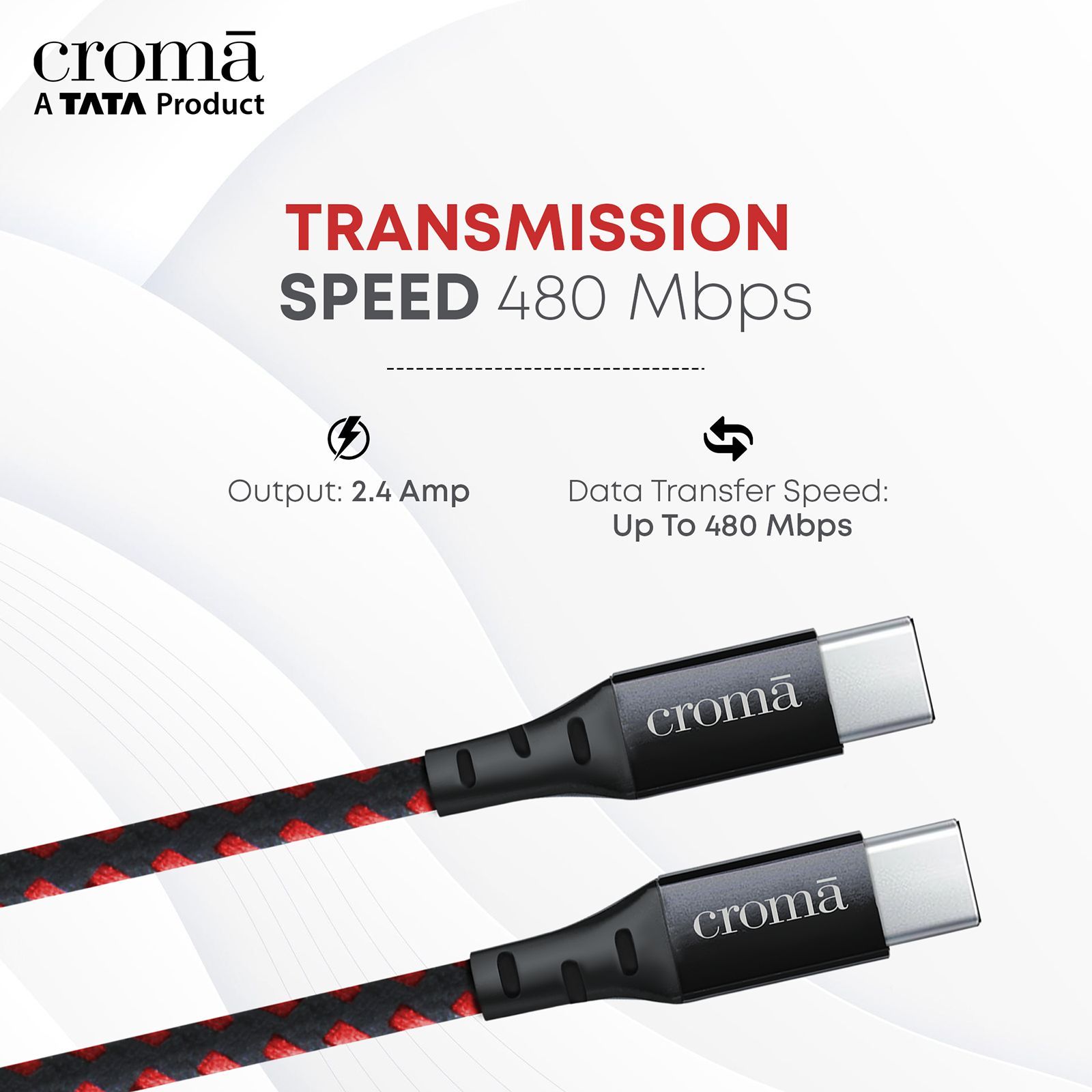 Croma Type C to Type C 6.6 Feet (2M) Cable (Apple Compatible, Red)_7