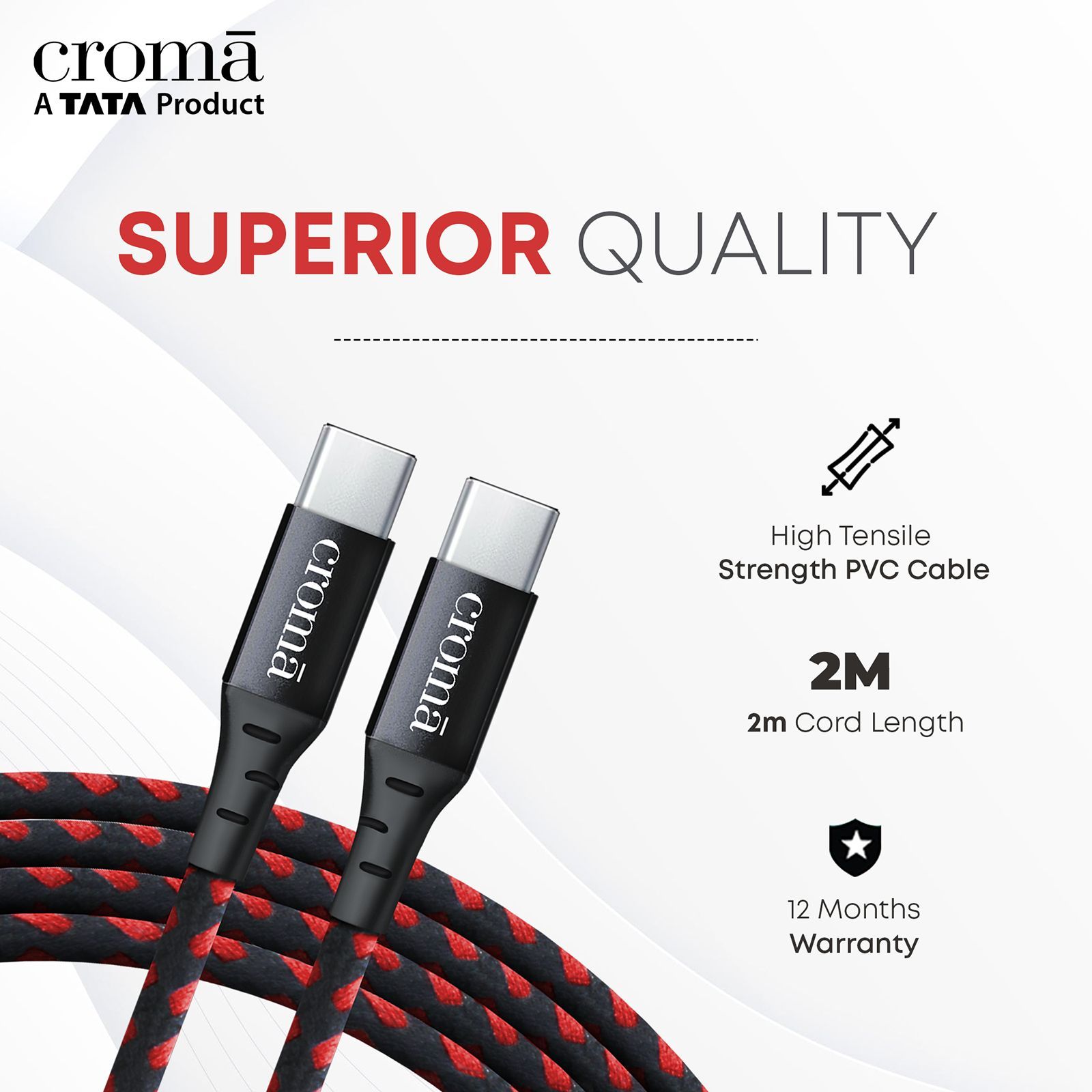 Croma Type C to Type C 6.6 Feet (2M) Cable (Apple Compatible, Red)_8