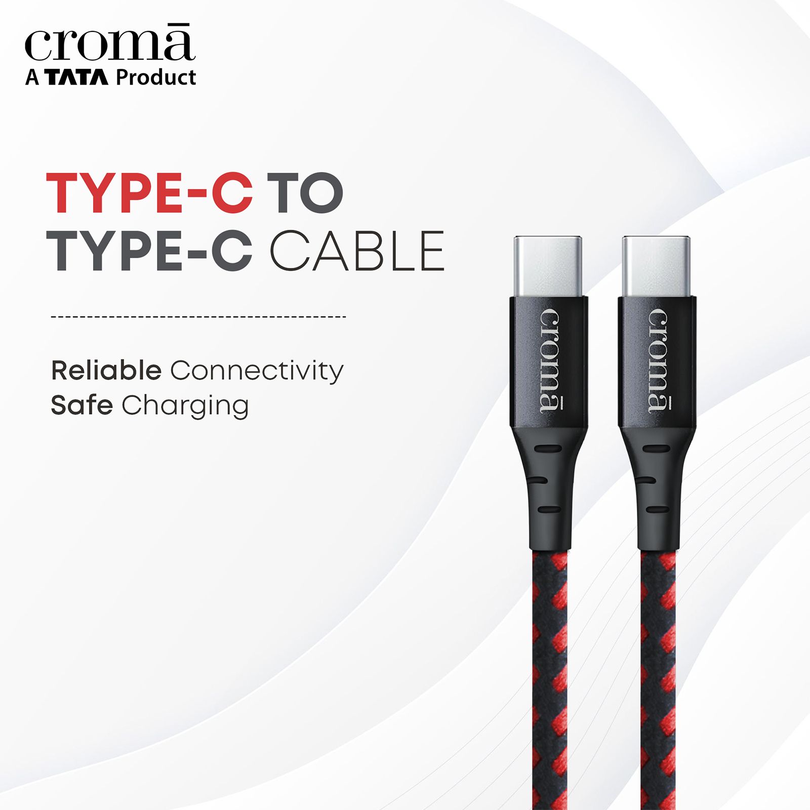 Croma Type C to Type C 6.6 Feet (2M) Cable (Apple Compatible, Red)_6