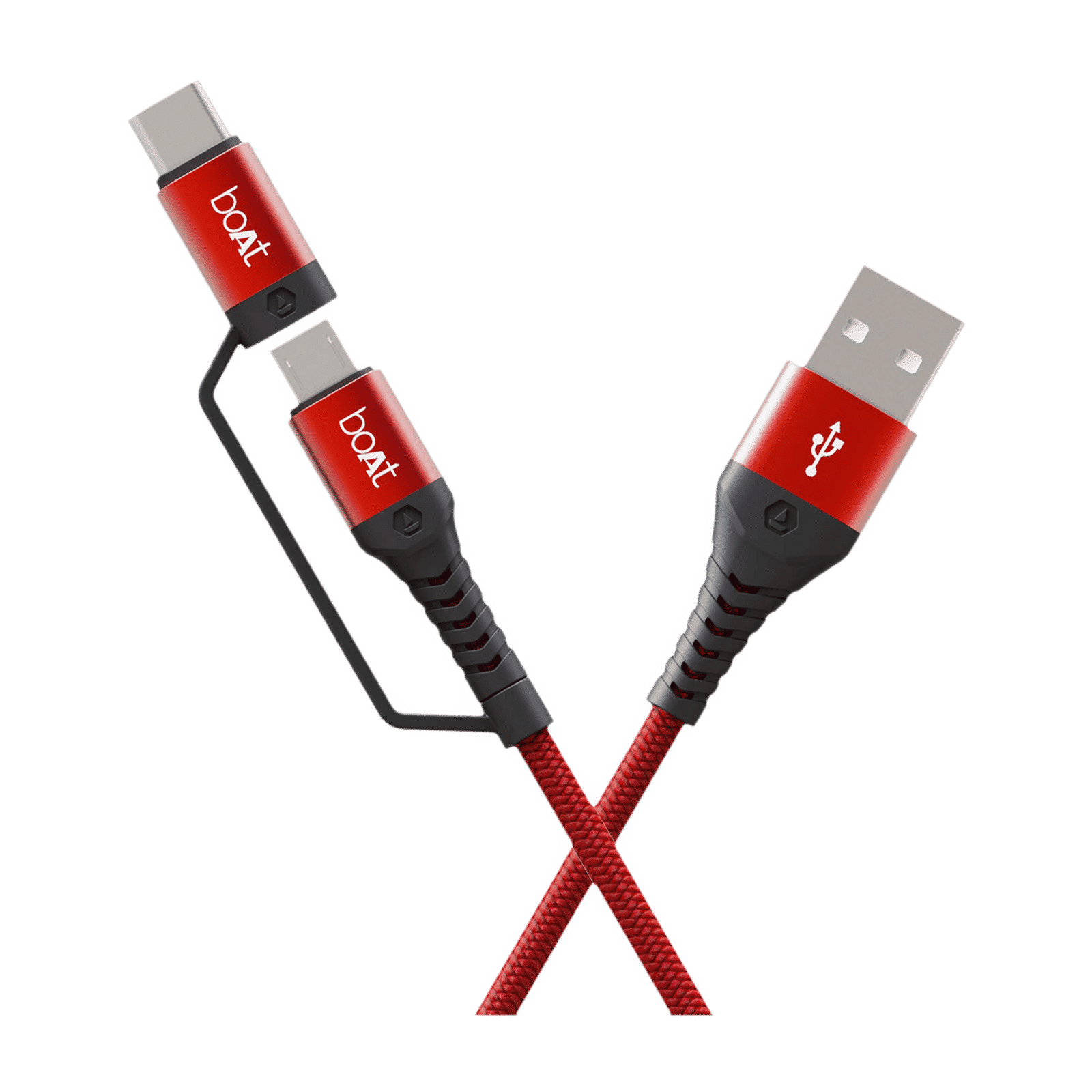 boAt Deuce 300 Type A to Type C, Micro USB 4.9 Feet (1.5M) 2-in-1 Cable (Tangle-free Design, Martian Red) boAt Deuce 300 Type A to Type C, Micro USB 4.9 Feet (1.5M) 2-in-1 Cable (Tangle-free Design, Martian Red)_1