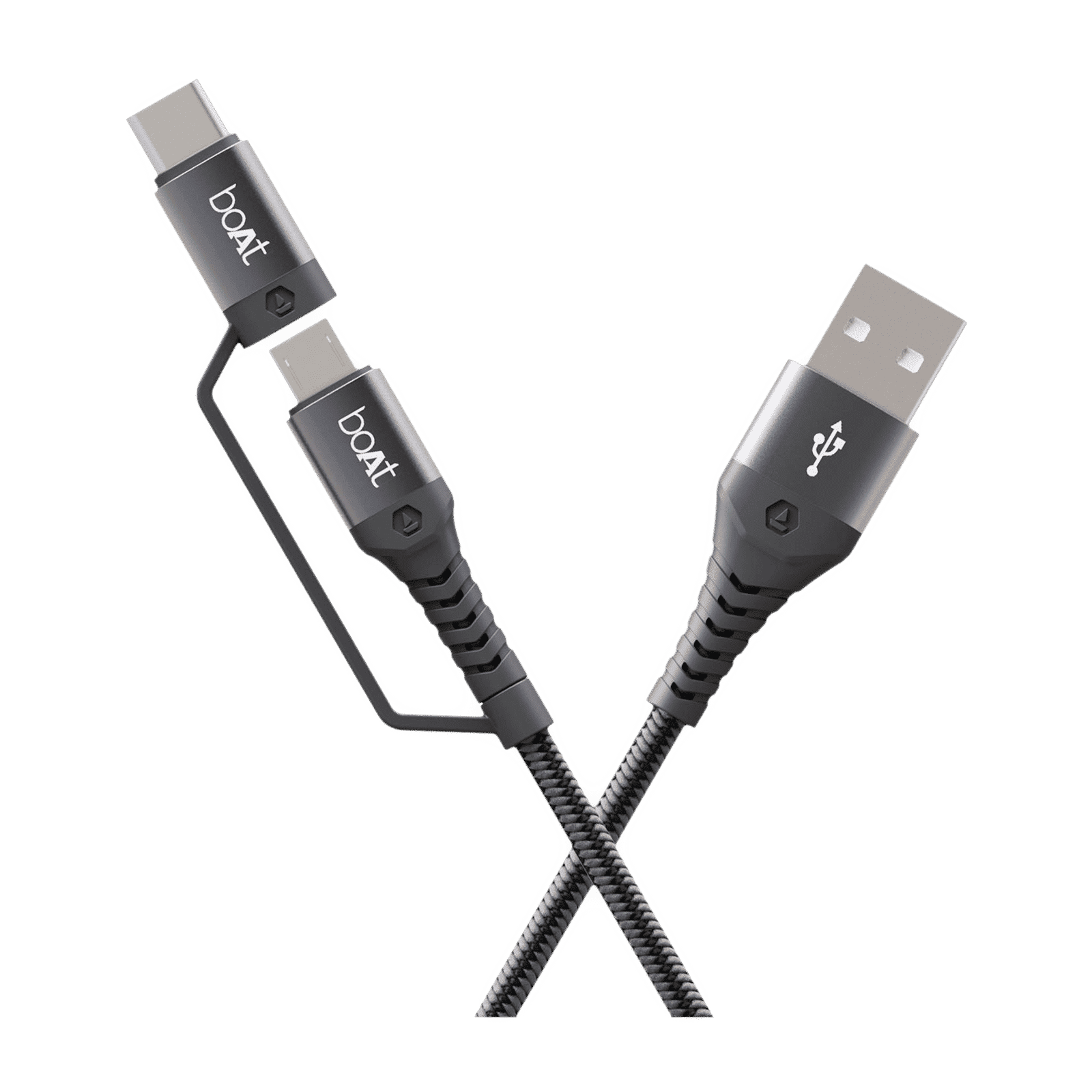 boAt Deuce 300 Type A to Type C, Micro USB 4.9 Feet (1.5M) 2-in-1 Cable (Tangle-free Design, Mercurial Black)_1