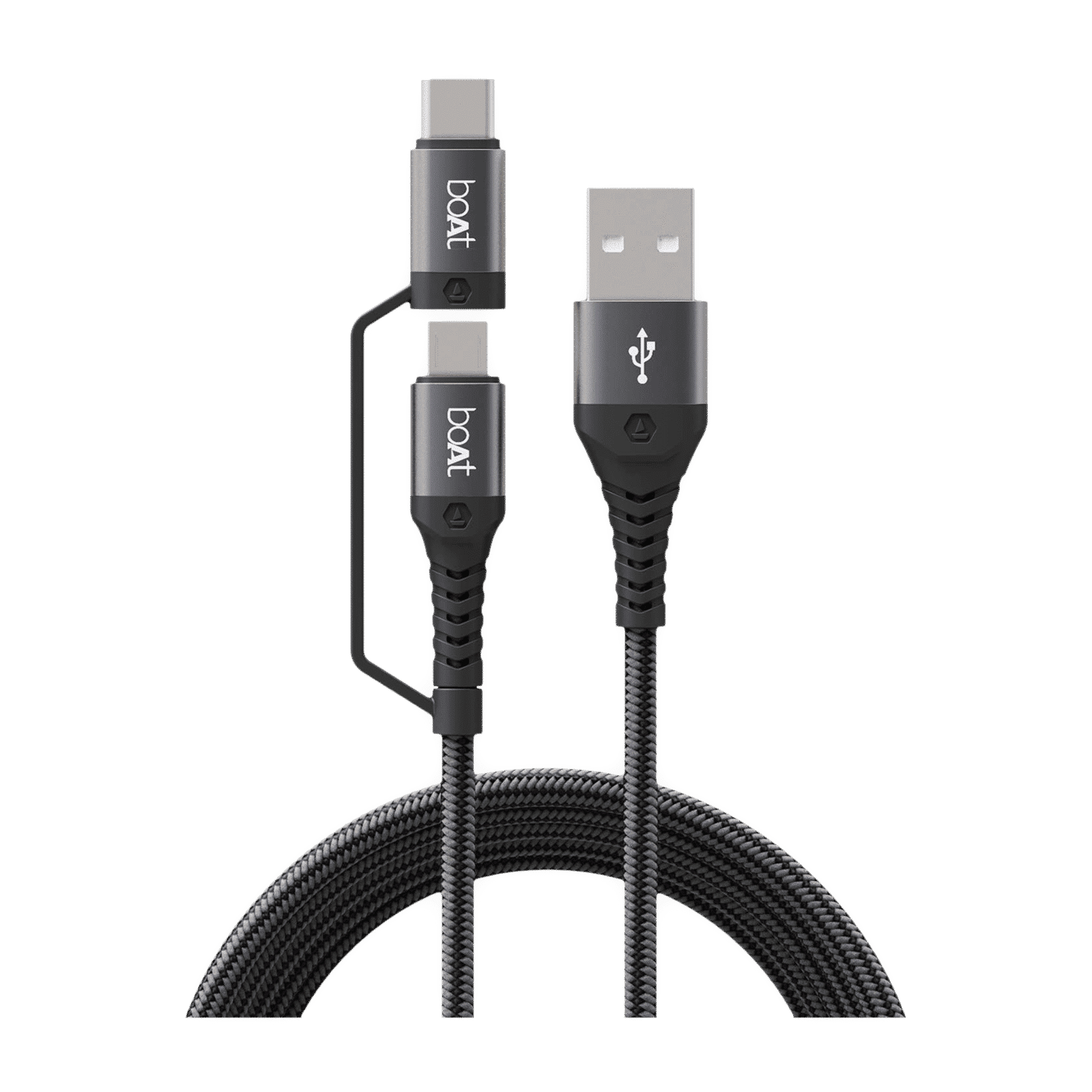 boAt Deuce 300 Type A to Type C, Micro USB 4.9 Feet (1.5M) 2-in-1 Cable (Tangle-free Design, Mercurial Black)_3