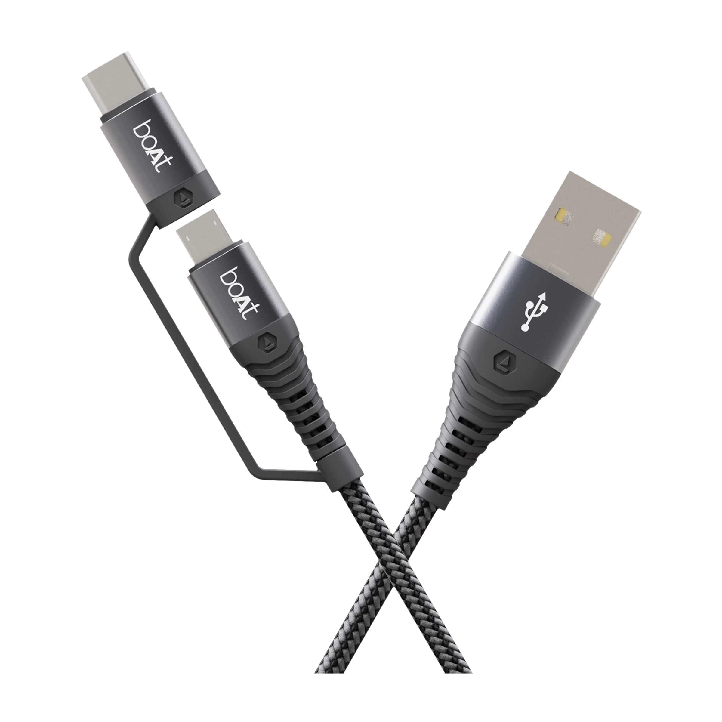 boAt Deuce 330 Type A to Type C, Micro USB 4.9 Feet (1.5M) 2-in-1 Cable (Tangle-free Design, Mercurial Black) boAt Deuce 330 Type A to Type C, Micro USB 4.9 Feet (1.5M) 2-in-1 Cable (Tangle-free Design, Mercurial Black)_1