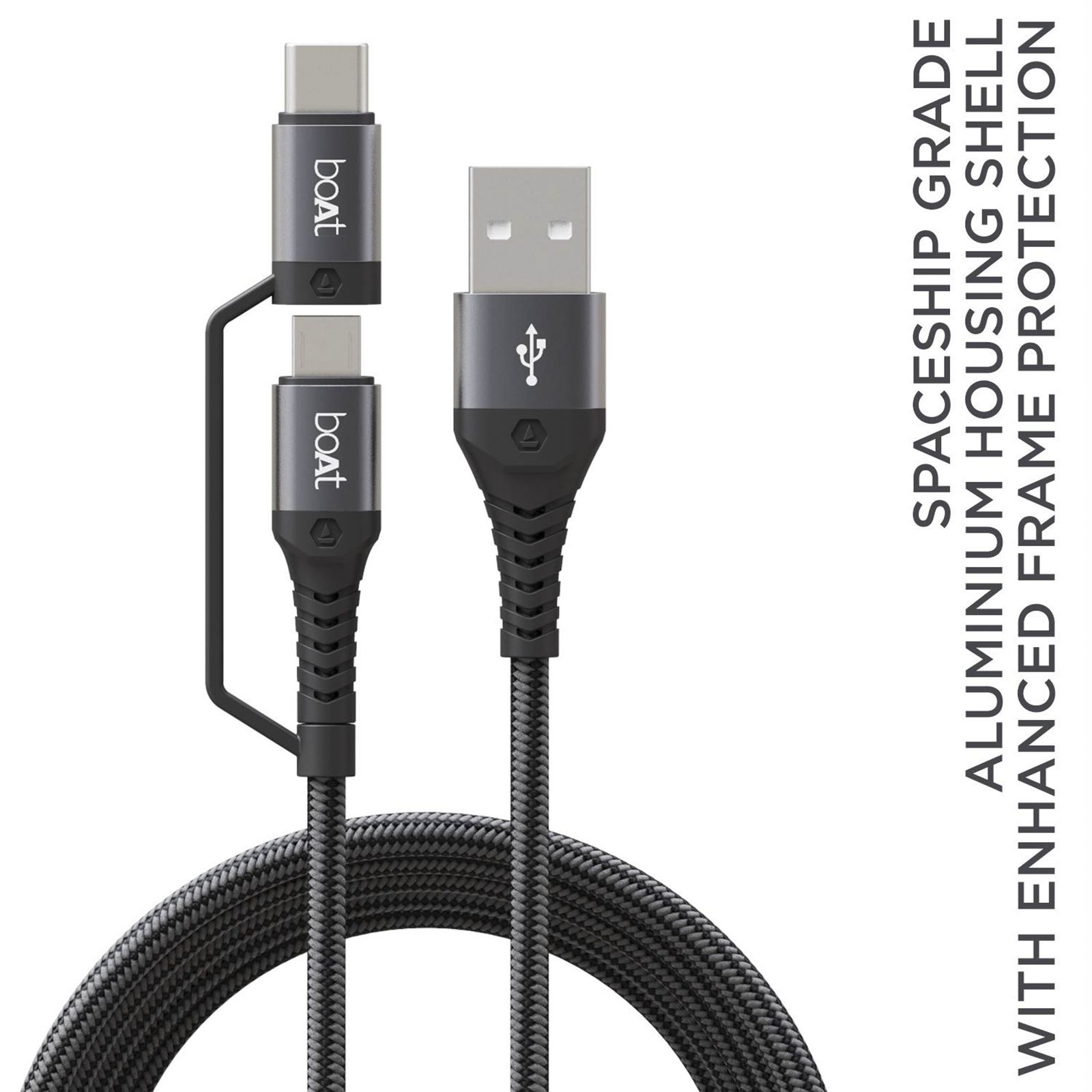 boAt Deuce 330 Type A to Type C, Micro USB 4.9 Feet (1.5M) 2-in-1 Cable (Tangle-free Design, Mercurial Black) boAt Deuce 330 Type A to Type C, Micro USB 4.9 Feet (1.5M) 2-in-1 Cable (Tangle-free Design, Mercurial Black)_6