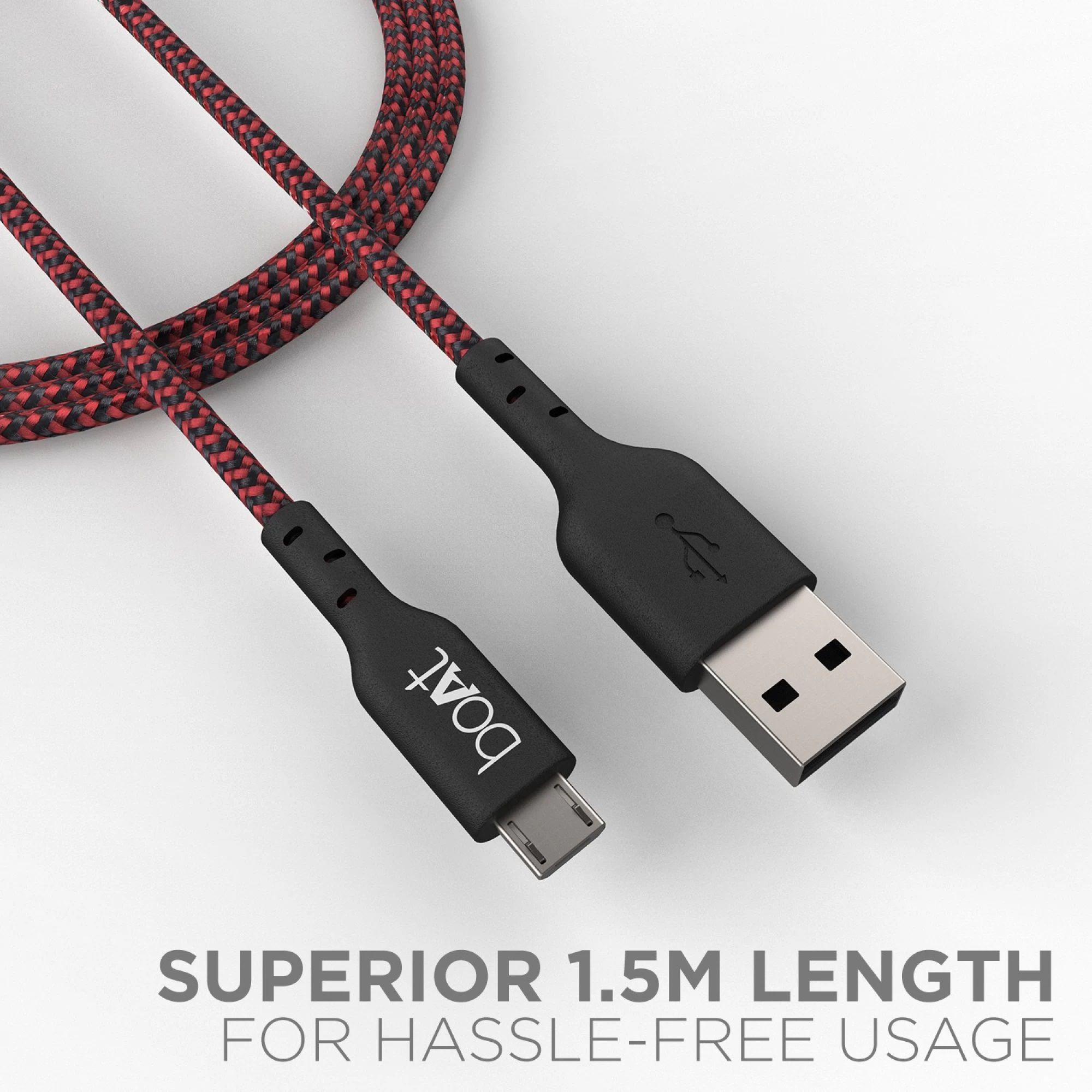 boAt 150 Type A to Micro USB 4.9 Feet (1.5M) Cable (Tangle-free Design, Black & Red)_6