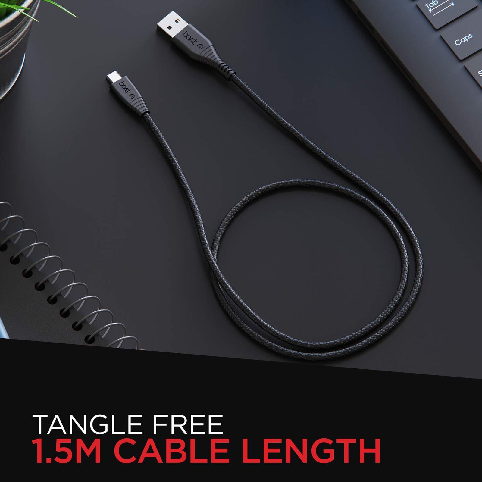 boAt 55 Type A to Micro USB 4.9 Feet (1.5M) Cable (Tangle-free Design, Black)_8