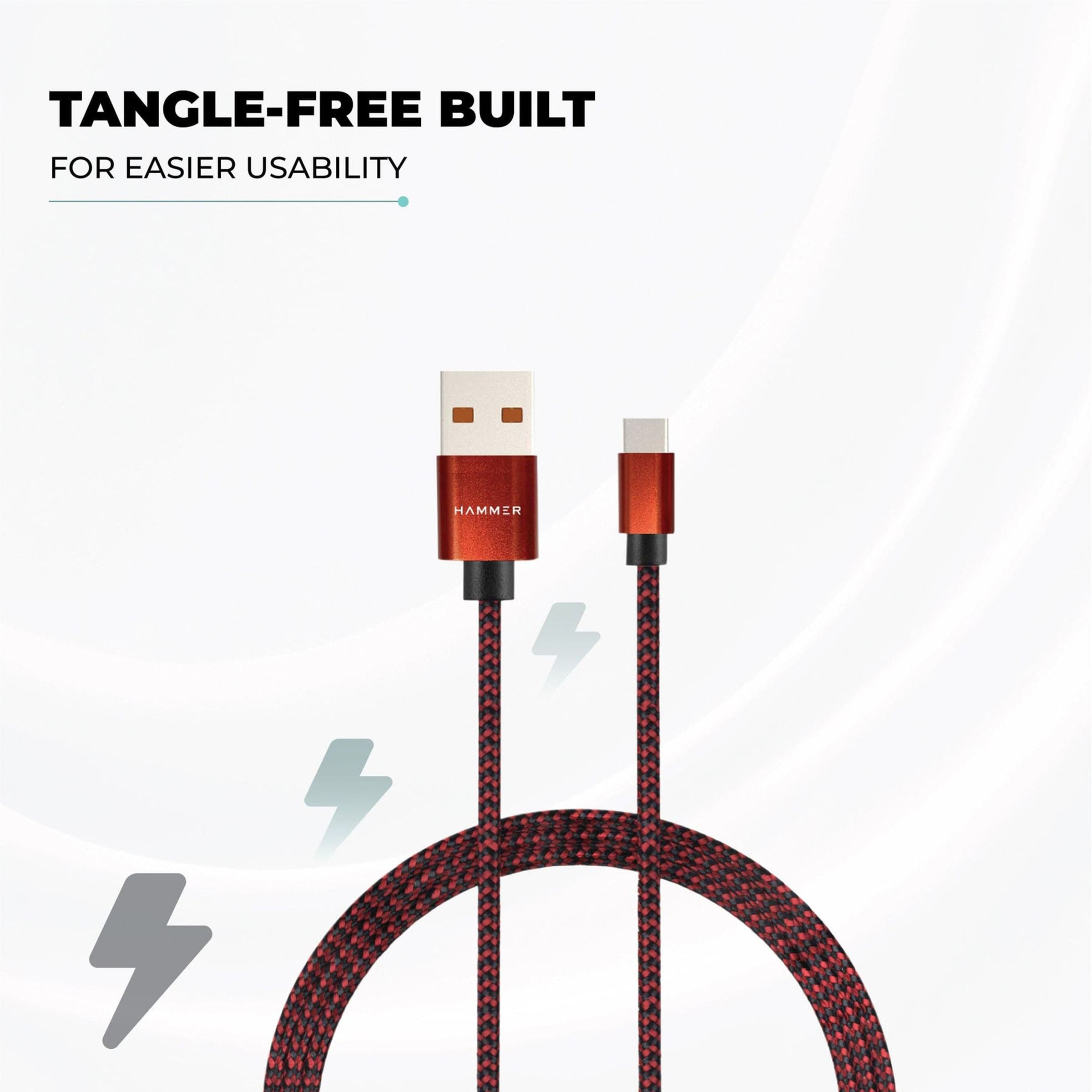 Hammer Type A to Type C 3.3 Feet (1M) Cable (Tangle-free Design, Red) Hammer Type A to Type C 3.3 Feet (1M) Cable (Tangle-free Design, Red)_7