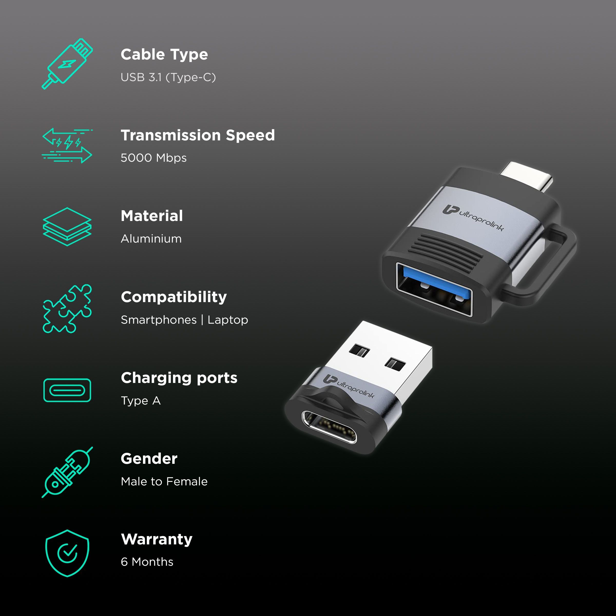 UltraProlink C-Adapt Duo Type C to Type A OTG Adapter (5Gbps Data Transfer Speed, Black) UltraProlink C-Adapt Duo Type C to Type A OTG Adapter (5Gbps Data Transfer Speed, Black)_2