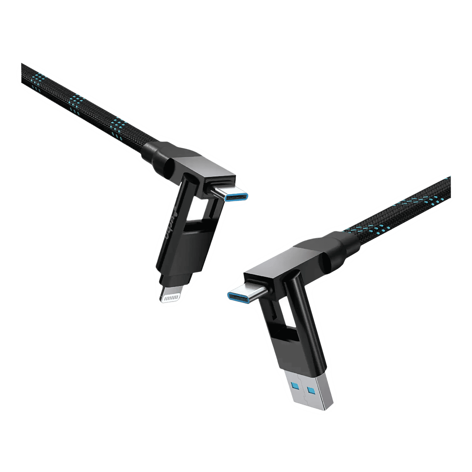 urbn Quad Type A, Type C to Type C, Lightning 1 Feet (0.3M) 4-in-1 Cable (Nylon Braided, Black)_3