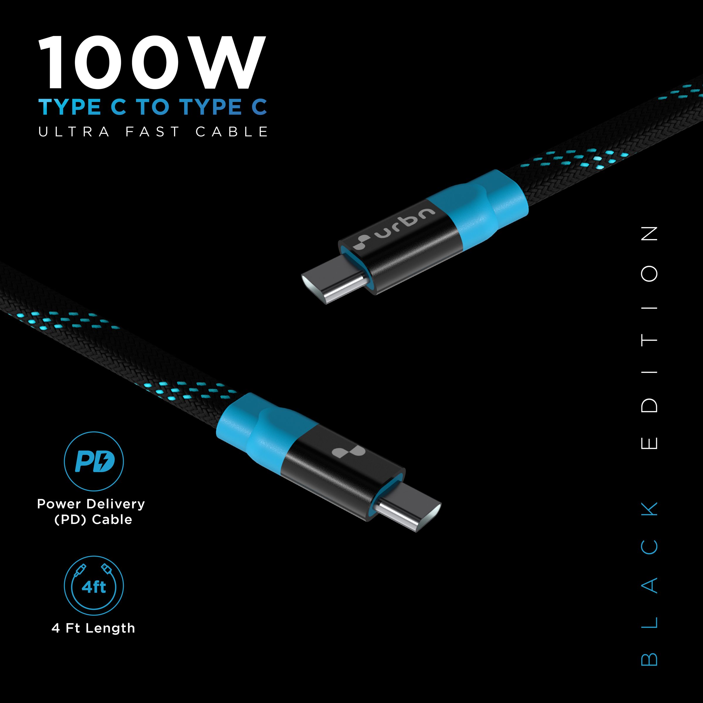 urbn Type C to Type C 3.9 Feet (1.2M) Cable (Nylon Braided, Black) urbn Type C to Type C 3.9 Feet (1.2M) Cable (Nylon Braided, Black)_7