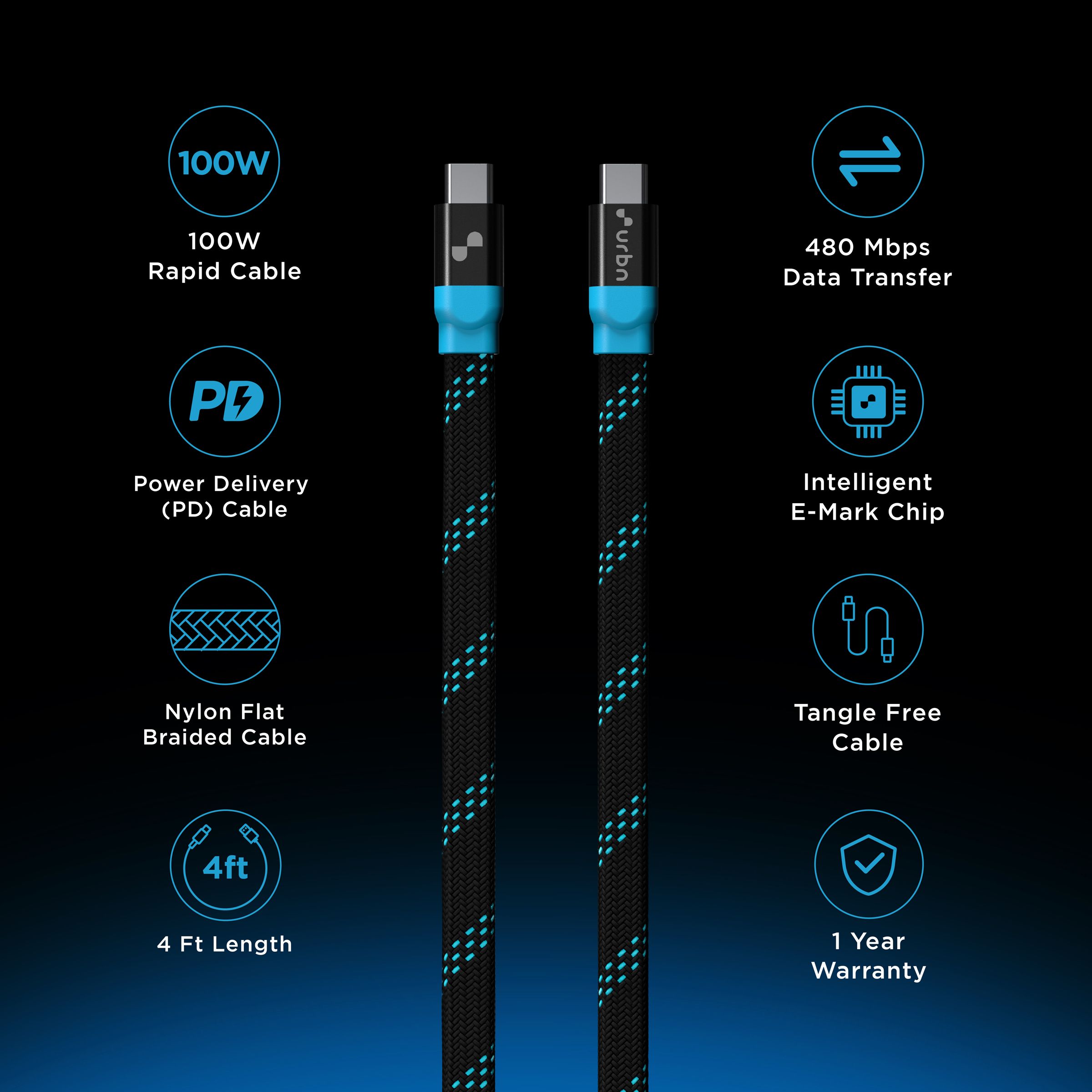 urbn Type C to Type C 3.9 Feet (1.2M) Cable (Nylon Braided, Black) urbn Type C to Type C 3.9 Feet (1.2M) Cable (Nylon Braided, Black)_8