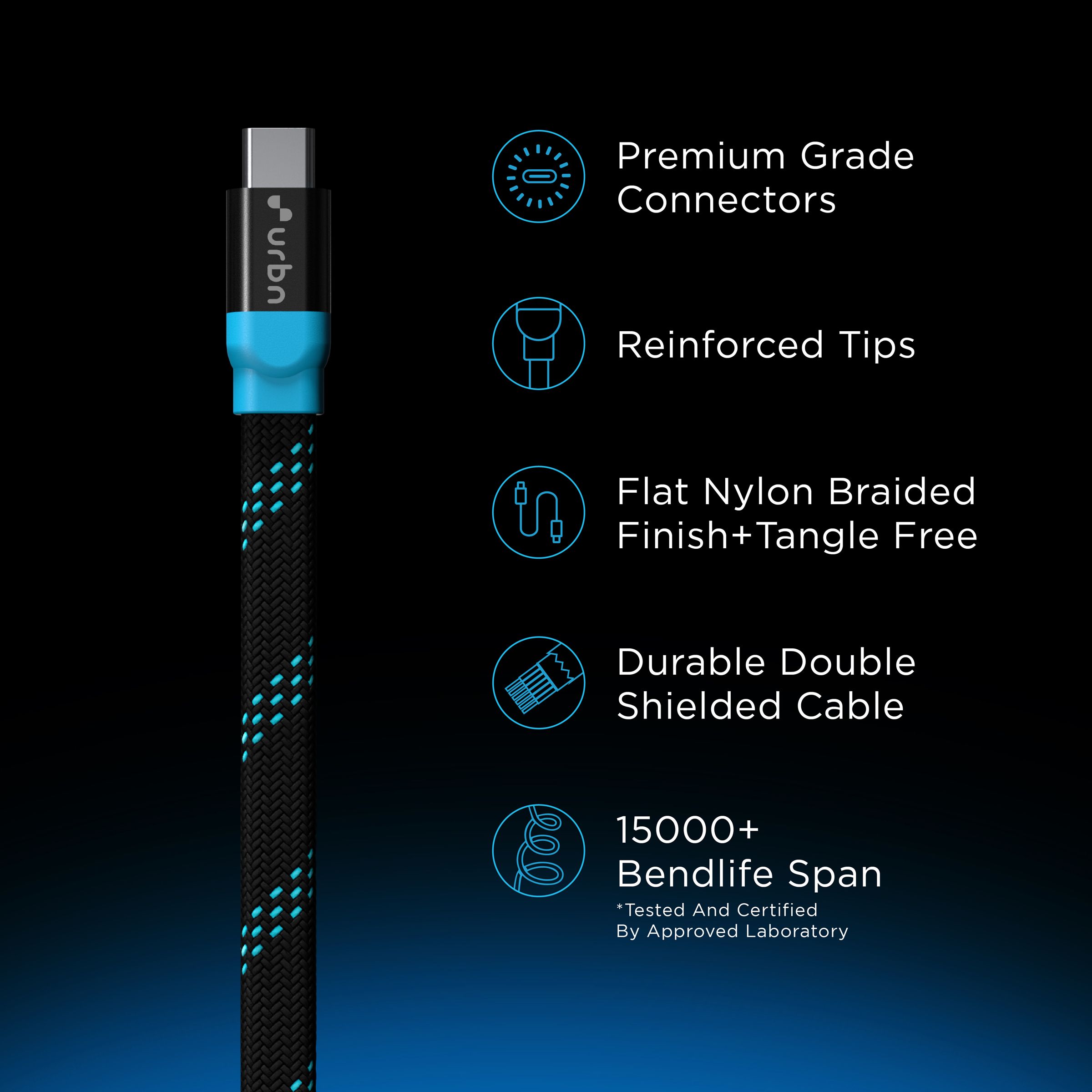 urbn Type C to Type C 3.9 Feet (1.2M) Cable (Nylon Braided, Black) urbn Type C to Type C 3.9 Feet (1.2M) Cable (Nylon Braided, Black)_5