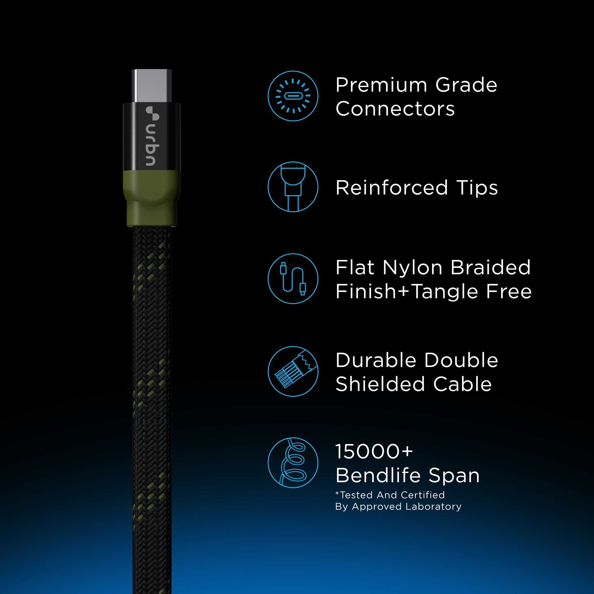 urbn Type C to Type C 3.9 Feet (1.2M) Cable (Nylon Braided, Camo Black) urbn Type C to Type C 3.9 Feet (1.2M) Cable (Nylon Braided, Camo Black)_5