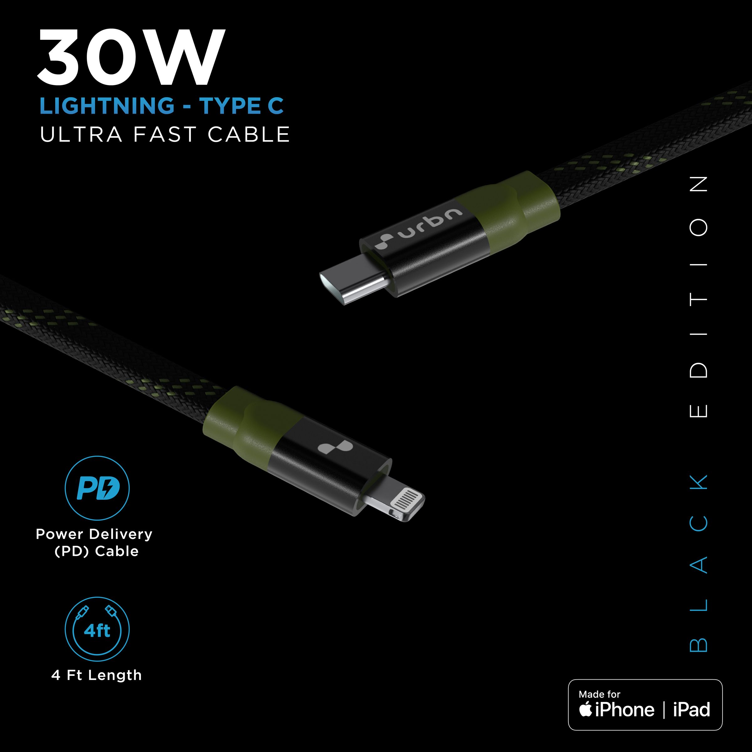 urbn Type C to Lightning 3.9 Feet (1.2M) Cable (Nylon Braided, Camo Black)_7