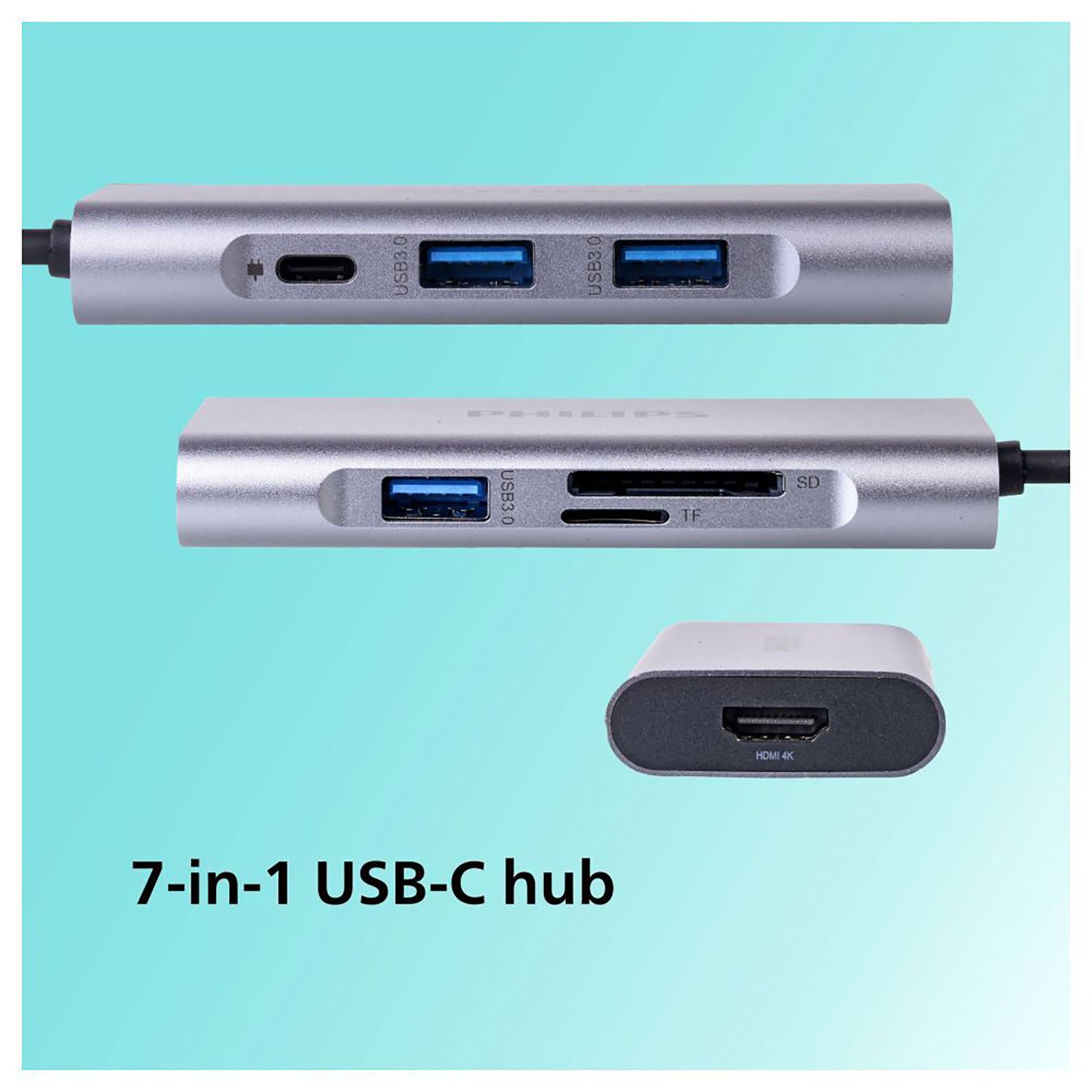 Philips 7-in-1 USB 3.0 Type C to USB 3.0 Type A, USB Type C, SD Card Slot, TF Card Reader, HDMI Type A USB Hub (5 Gbps Data Transfer Rate, Grey) Philips 7-in-1 USB 3.0 Type C to USB 3.0 Type A, USB Type C, SD Card Slot, TF Card Reader, HDMI Type A USB Hub (5 Gbps Data Transfer Rate, Grey)_3