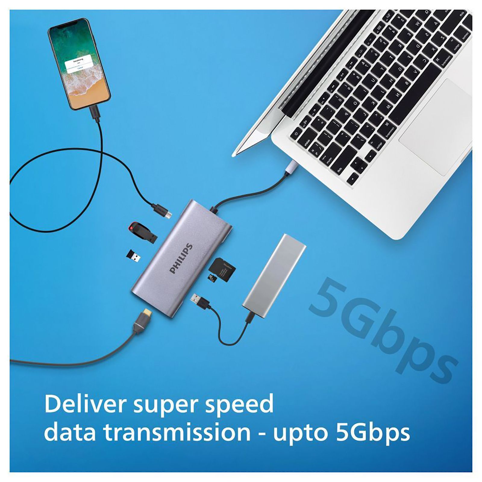 Philips 7-in-1 USB 3.0 Type C to USB 3.0 Type A, USB Type C, SD Card Slot, TF Card Reader, HDMI Type A USB Hub (5 Gbps Data Transfer Rate, Grey) Philips 7-in-1 USB 3.0 Type C to USB 3.0 Type A, USB Type C, SD Card Slot, TF Card Reader, HDMI Type A USB Hub (5 Gbps Data Transfer Rate, Grey)_4
