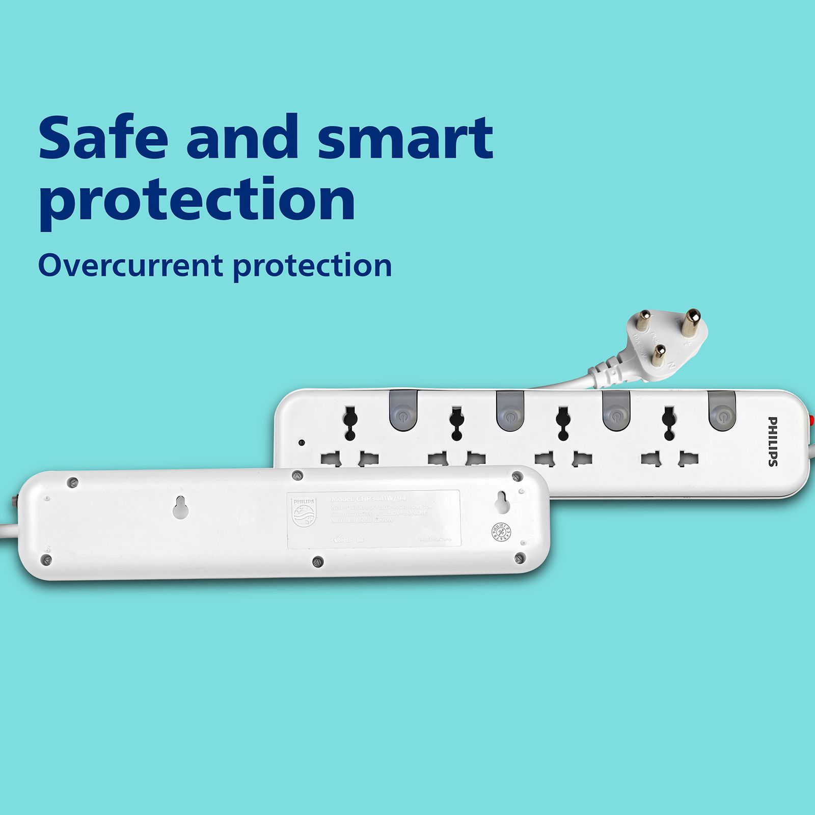 PHILIPS 10 Amps 4 Sockets Spike Guard With Individual Switch (1.4 Meters, Child Safety Shutter, CHP3441W/94, White) PHILIPS 10 Amps 4 Sockets Spike Guard With Individual Switch (1.4 Meters, Child Safety Shutter, CHP3441W/94, White)_3