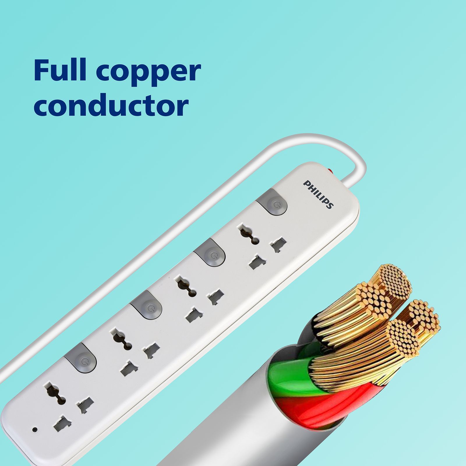 PHILIPS 10 Amps 4 Sockets Spike Guard With Individual Switch (1.4 Meters, Child Safety Shutter, CHP3441W/94, White) PHILIPS 10 Amps 4 Sockets Spike Guard With Individual Switch (1.4 Meters, Child Safety Shutter, CHP3441W/94, White)_4