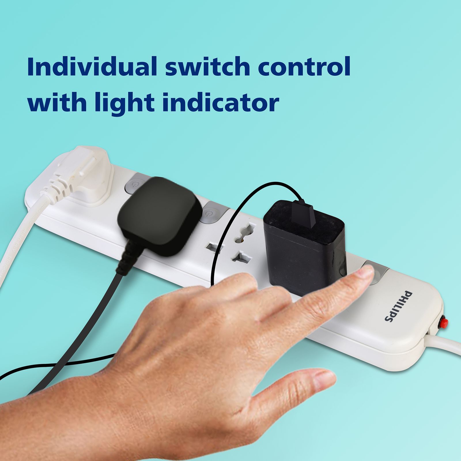 PHILIPS 10 Amps 4 Sockets Spike Guard With Individual Switch (1.4 Meters, Child Safety Shutter, CHP3441W/94, White) PHILIPS 10 Amps 4 Sockets Spike Guard With Individual Switch (1.4 Meters, Child Safety Shutter, CHP3441W/94, White)_5