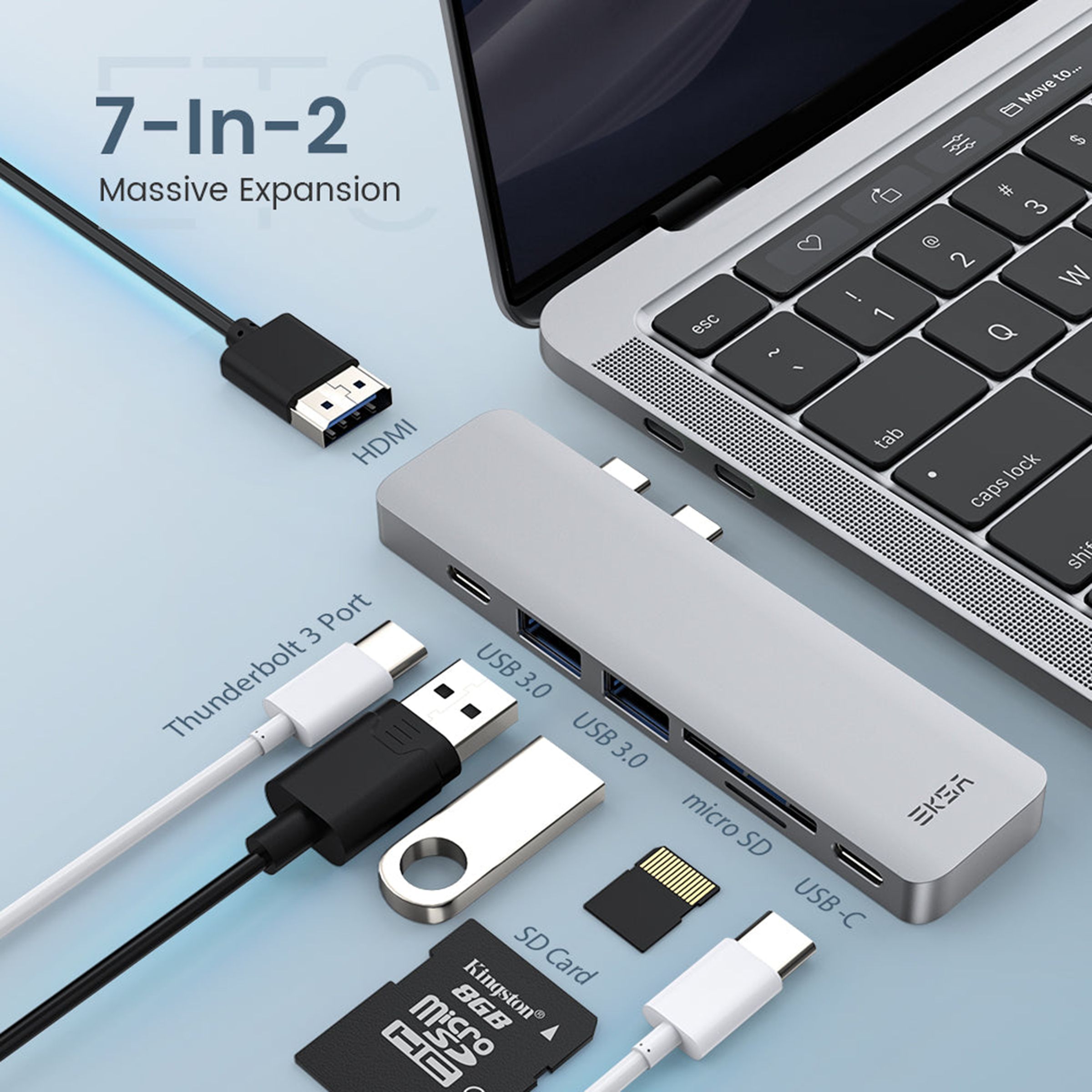 EKSA USB (Type-C) to USB 3.0 Multi-Port Hub (7-in-2, ET8, Grey) EKSA USB (Type-C) to USB 3.0 Multi-Port Hub (7-in-2, ET8, Grey)_2