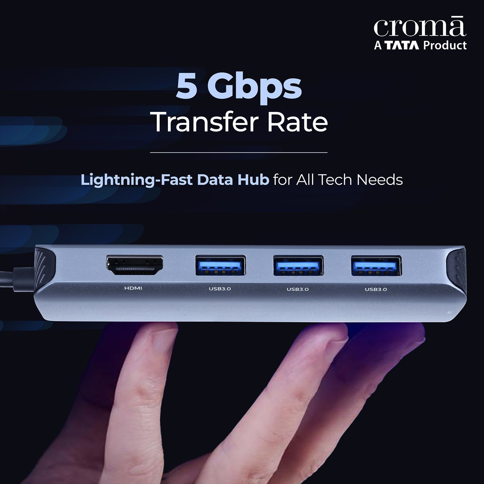 Croma USB 3.0 Type C to USB 3.0 Type C, USB 3.0 Type A, RJ45, HDMI Type A Multi-Port Hub (5 Gbps Data Transfer Rate, Grey)_9