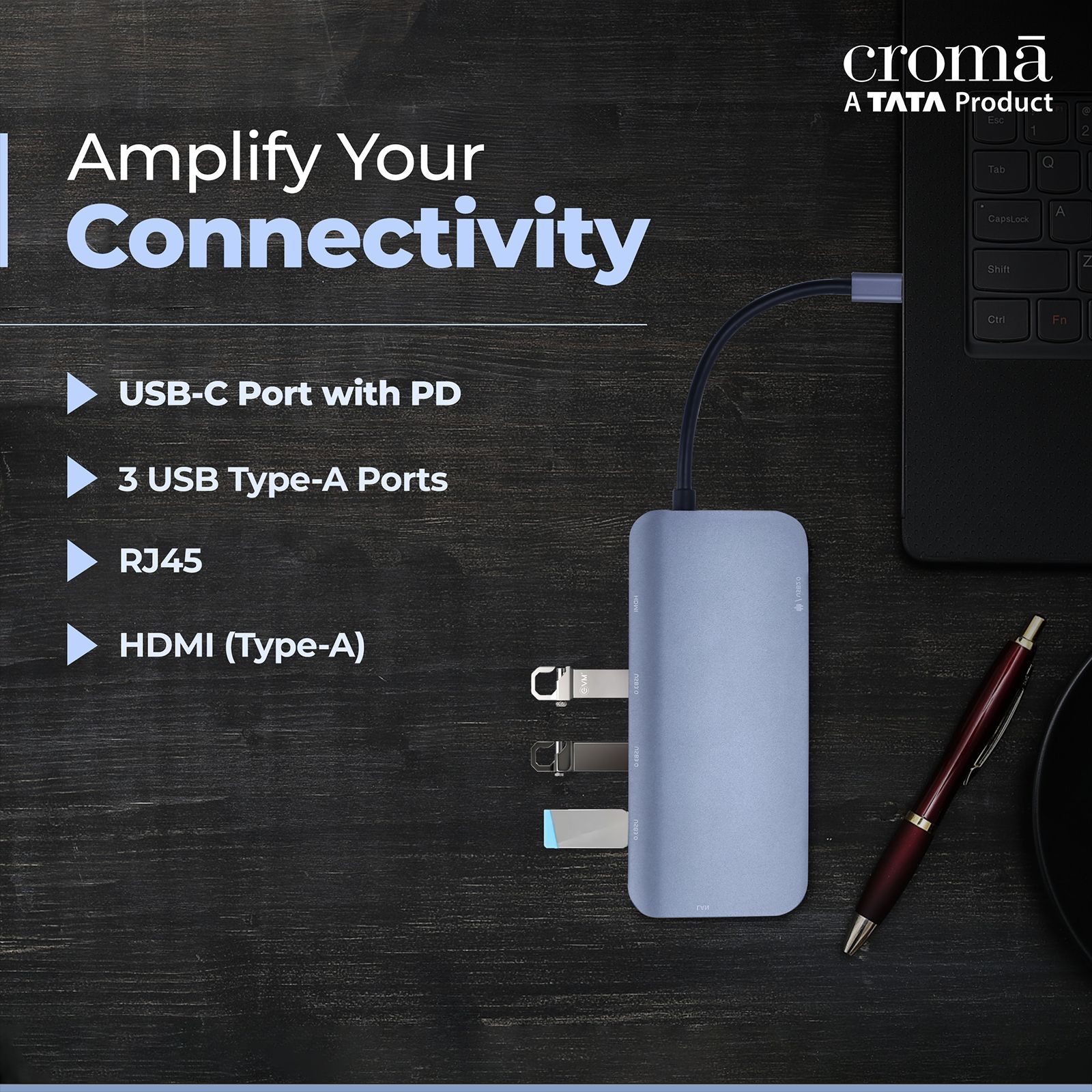 Croma USB 3.0 Type C to USB 3.0 Type C, USB 3.0 Type A, RJ45, HDMI Type A Multi-Port Hub (5 Gbps Data Transfer Rate, Grey)_8