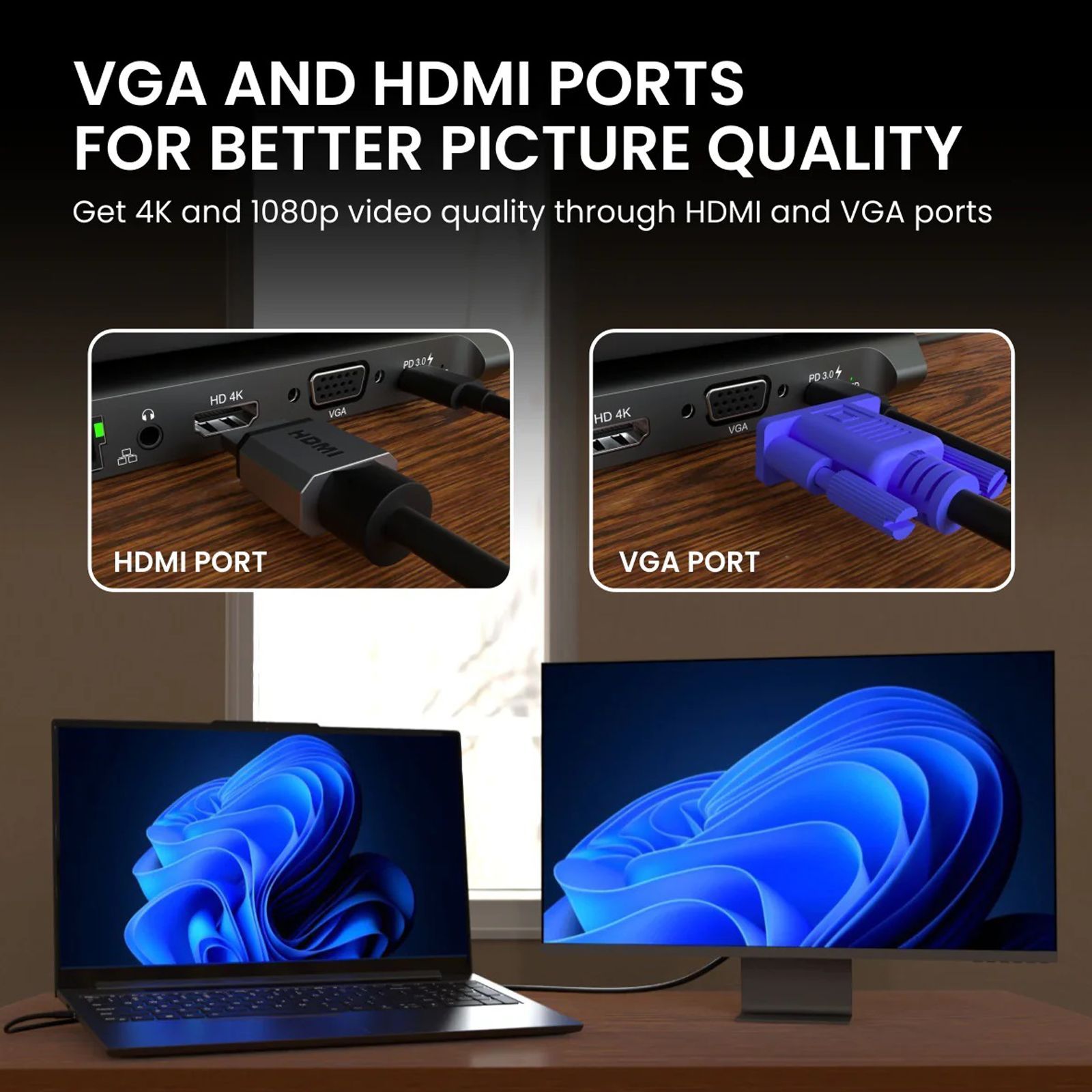 PORTRONICS Mport 13C 13-in-1 USB 3.0 Type C to USB 3.0 Type A, USB Type C, VGA, USB 3.0 Type C PD, RJ45, HDMI 4K, SD Card, TF Card Slot, 3.5mm Stereo Multi Utility Hub (Quick Charge 3.0, Grey)_5