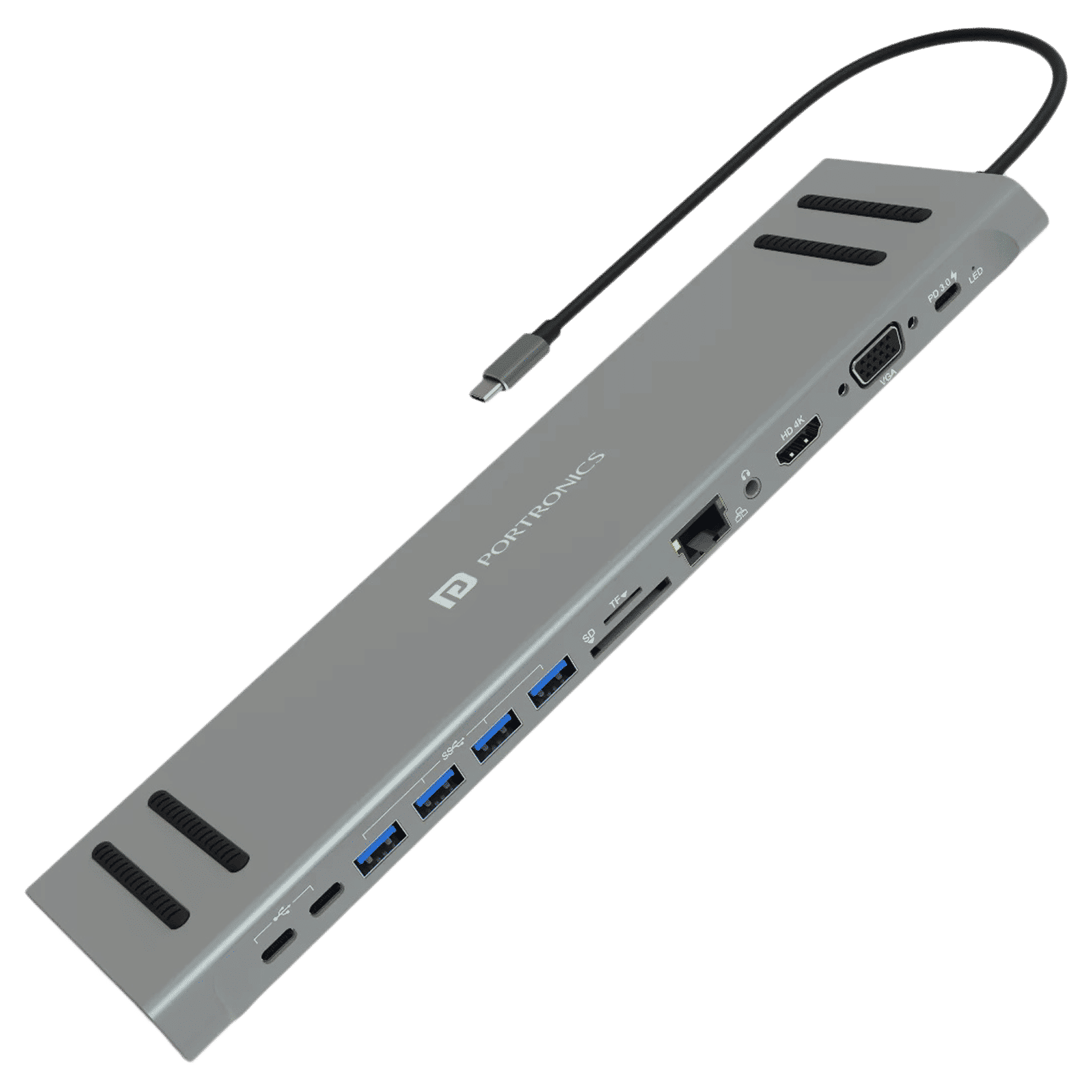 PORTRONICS Mport 13C 13-in-1 USB 3.0 Type C to USB 3.0 Type A, USB Type C, VGA, USB 3.0 Type C PD, RJ45, HDMI 4K, SD Card, TF Card Slot, 3.5mm Stereo Multi Utility Hub (Quick Charge 3.0, Grey)_1