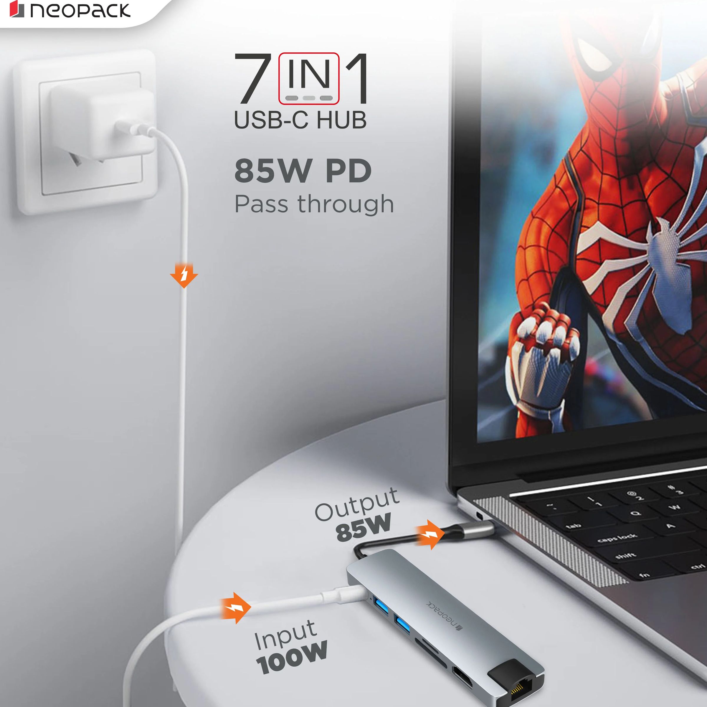 neopack TCH7IN1 7-in-1 USB 3.0 Type C to USB 3.0 Type A, HDMI, USB 3.0 Type C, SD Card Slot, RJ45 Multi-Port Hub (Aluminium Alloy Casing, Silver)_4