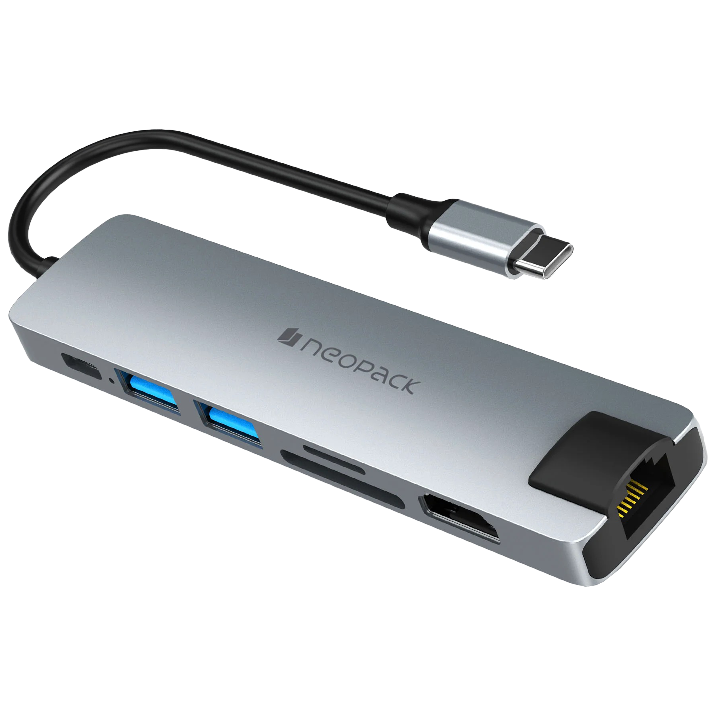neopack TCH7IN1 7-in-1 USB 3.0 Type C to USB 3.0 Type A, HDMI, USB 3.0 Type C, SD Card Slot, RJ45 Multi-Port Hub (Aluminium Alloy Casing, Silver)_1