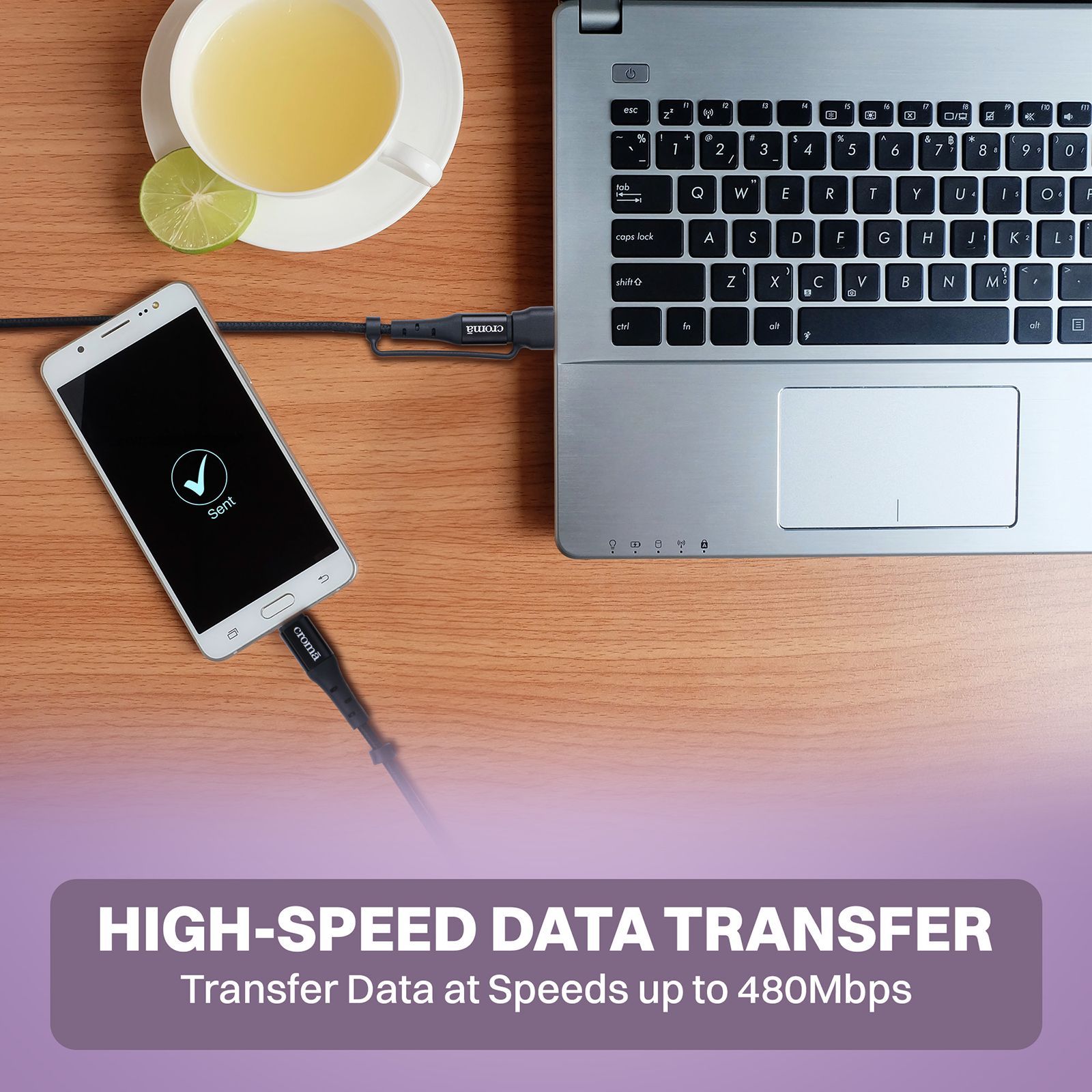 Croma Type A to Type C, Micro USB 3.2 Feet (1M) 4-in-1 Cable (Durable Nylon Braided, Black)_9