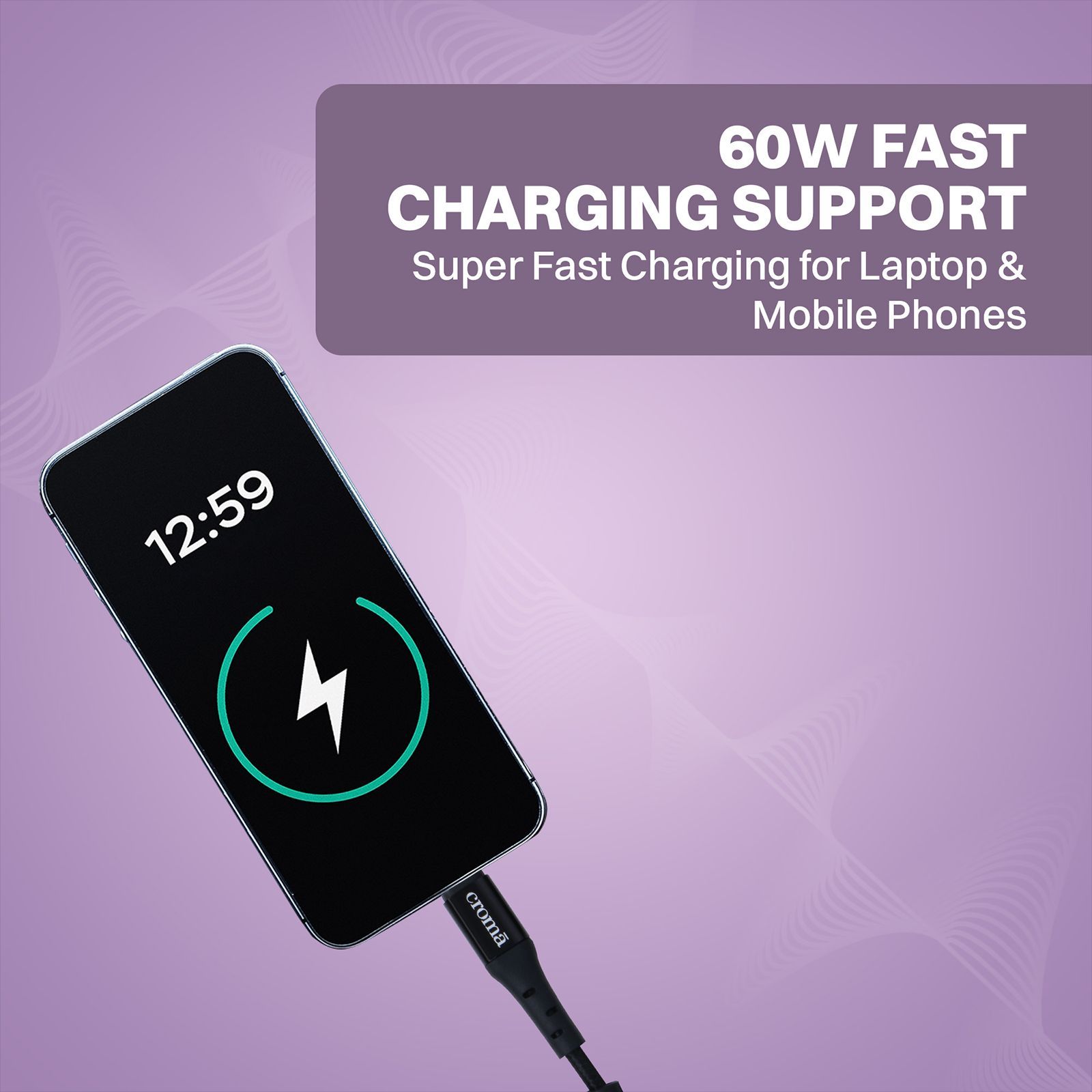 Croma Type A to Type C, Micro USB 3.2 Feet (1M) 4-in-1 Cable (Durable Nylon Braided, Black)_10