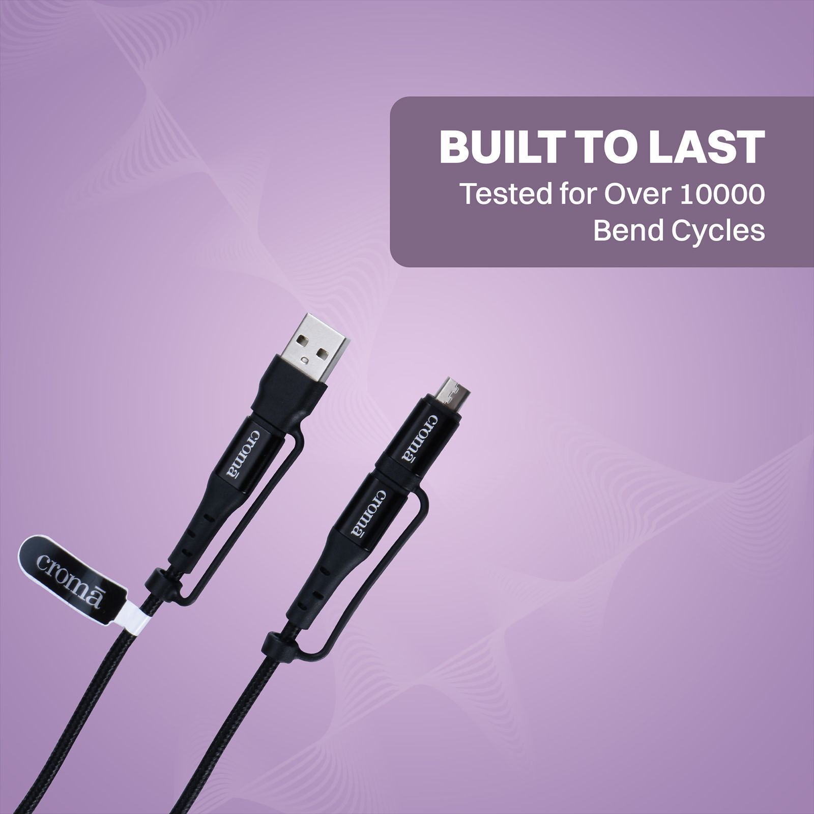 Croma Type A to Type C, Micro USB 3.2 Feet (1M) 4-in-1 Cable (Durable Nylon Braided, Black)_12