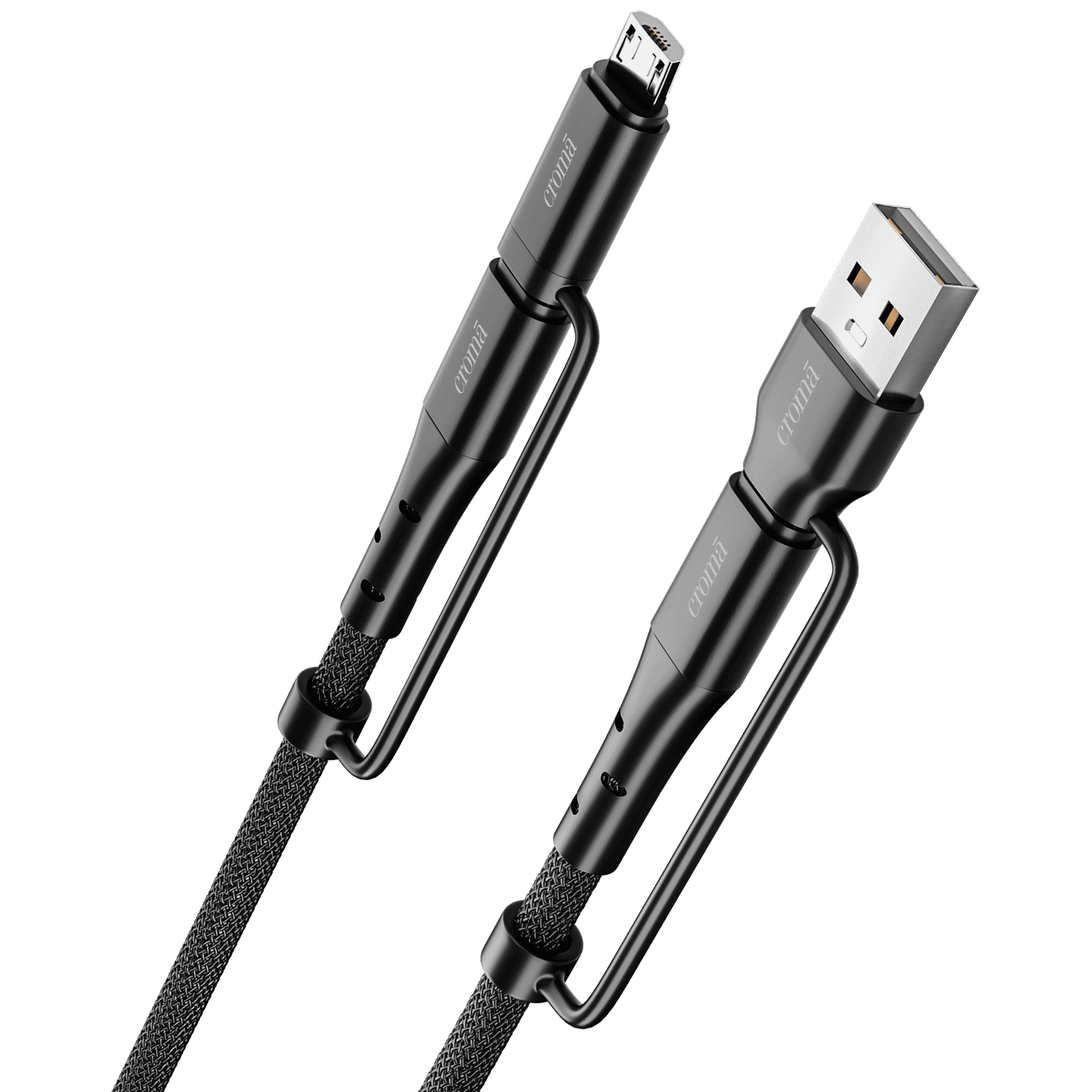 Croma Type A to Type C, Micro USB 3.2 Feet (1M) 4-in-1 Cable (Durable Nylon Braided, Black)_3