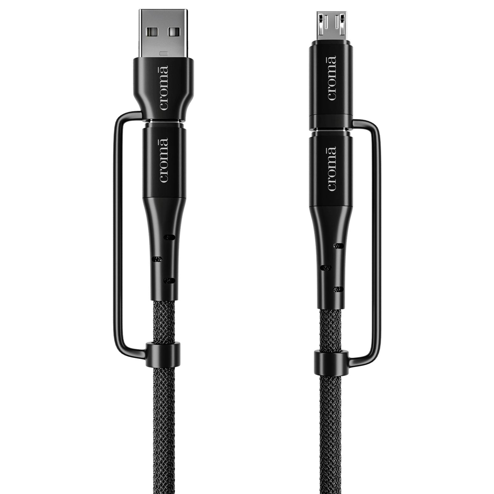 Croma Type A to Type C, Micro USB 3.2 Feet (1M) 4-in-1 Cable (Durable Nylon Braided, Black)_4