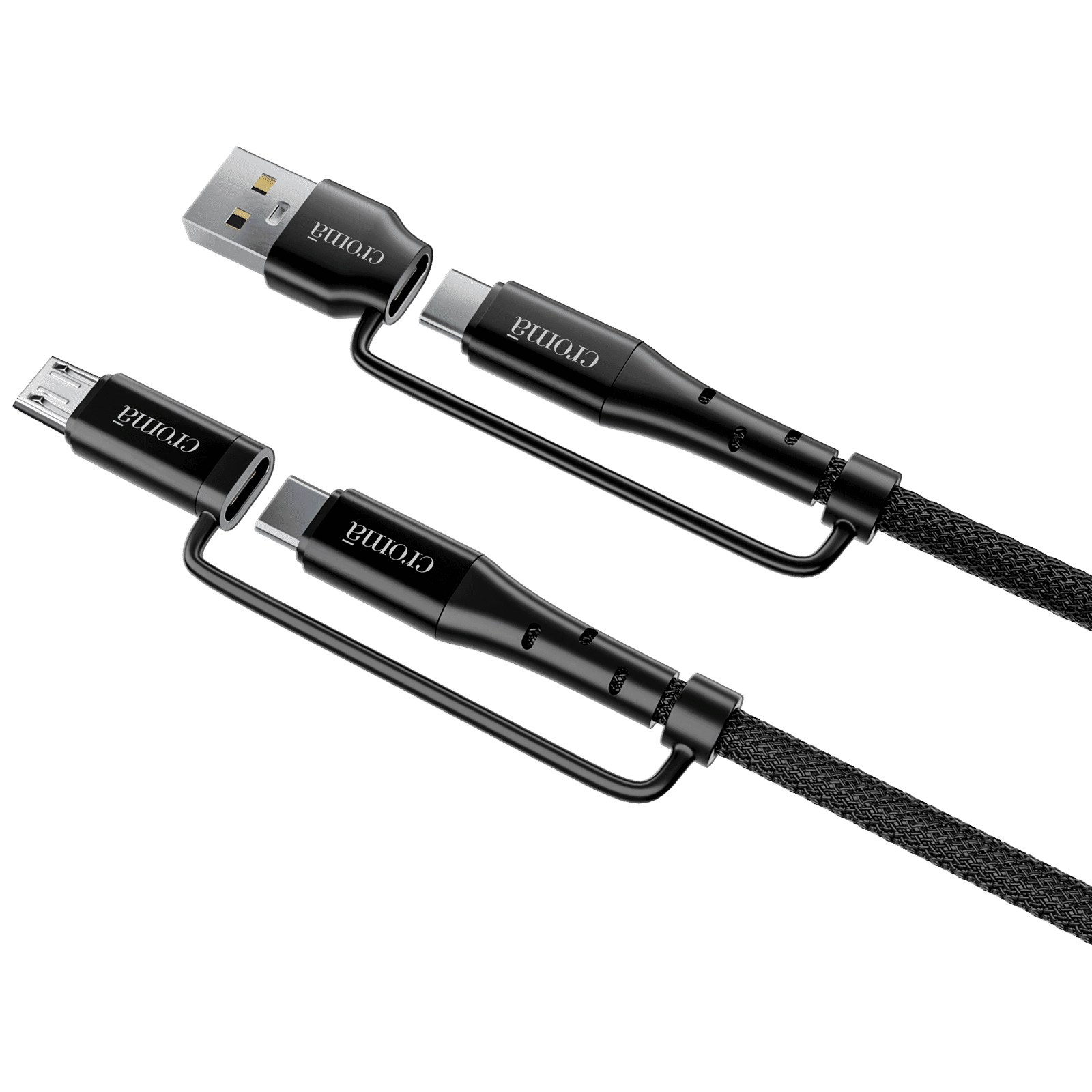 Croma Type A to Type C, Micro USB 3.2 Feet (1M) 4-in-1 Cable (Durable Nylon Braided, Black)_5