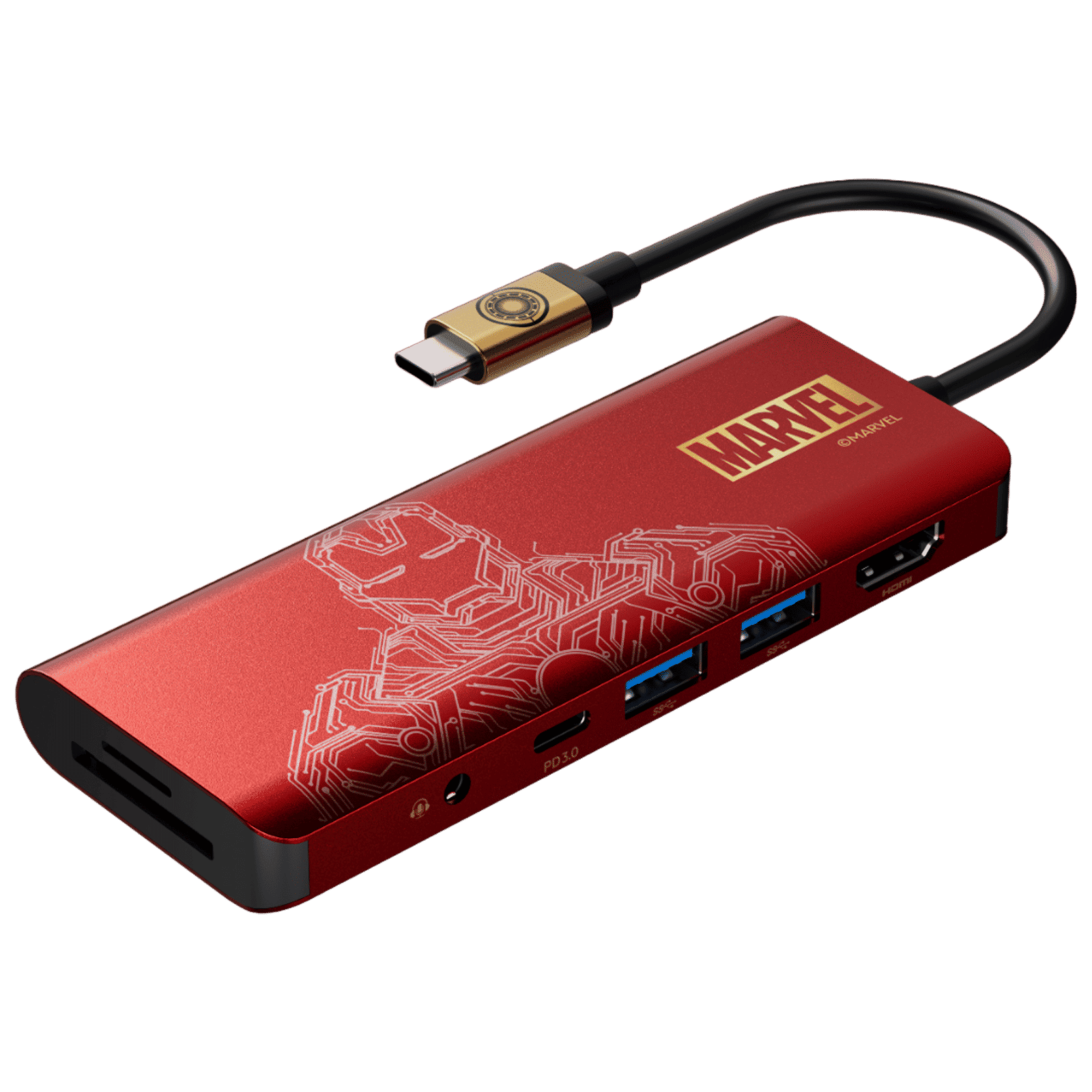 belkin Ironman 7-in-1 USB Type C to HDMI, USB Type A, USB Type C, MicroSD Card Slot, 3.5mm Audio Jack and SD Card Slot Multi-Port Hub (4K Connect, Red)_2