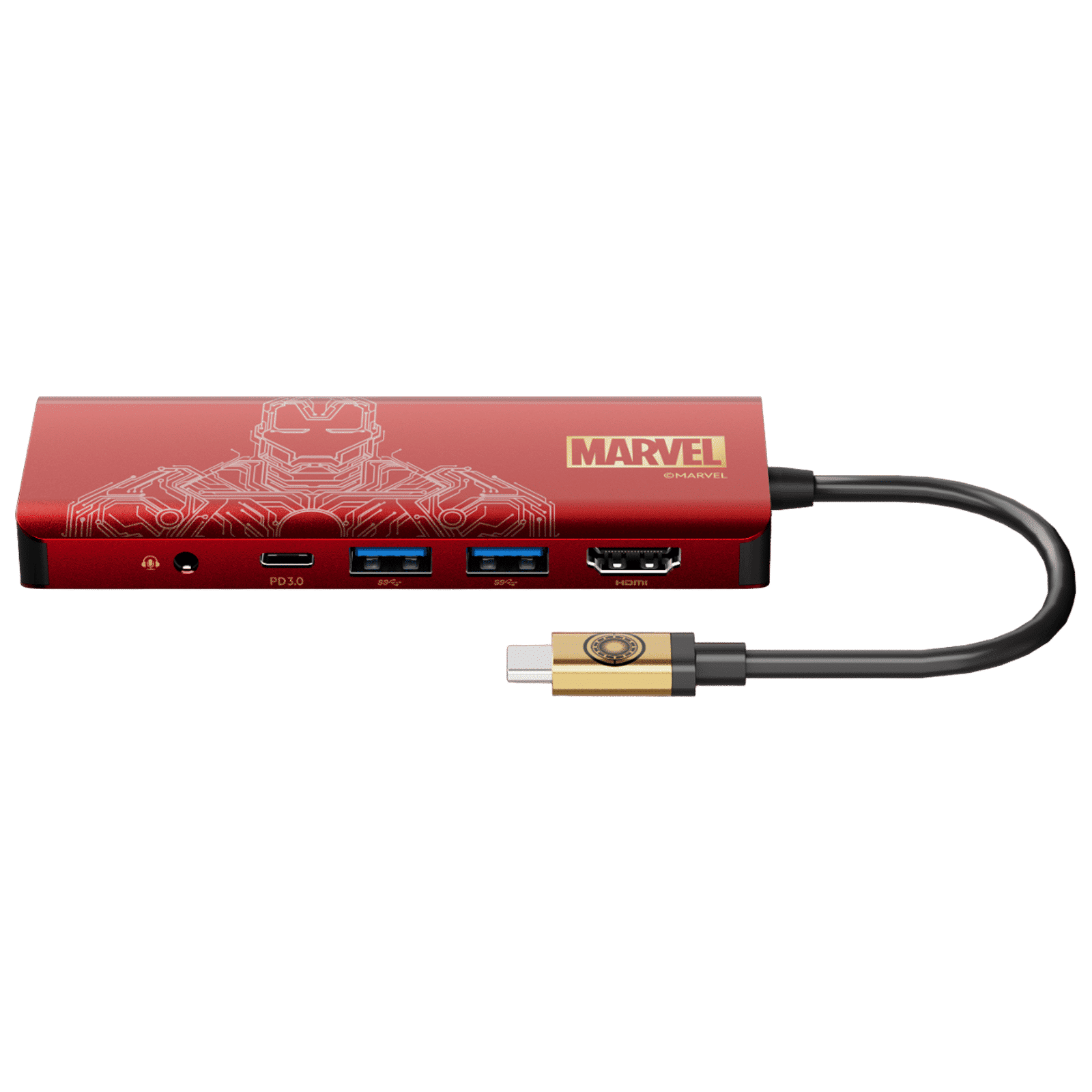 belkin Ironman 7-in-1 USB Type C to HDMI, USB Type A, USB Type C, MicroSD Card Slot, 3.5mm Audio Jack and SD Card Slot Multi-Port Hub (4K Connect, Red)_4