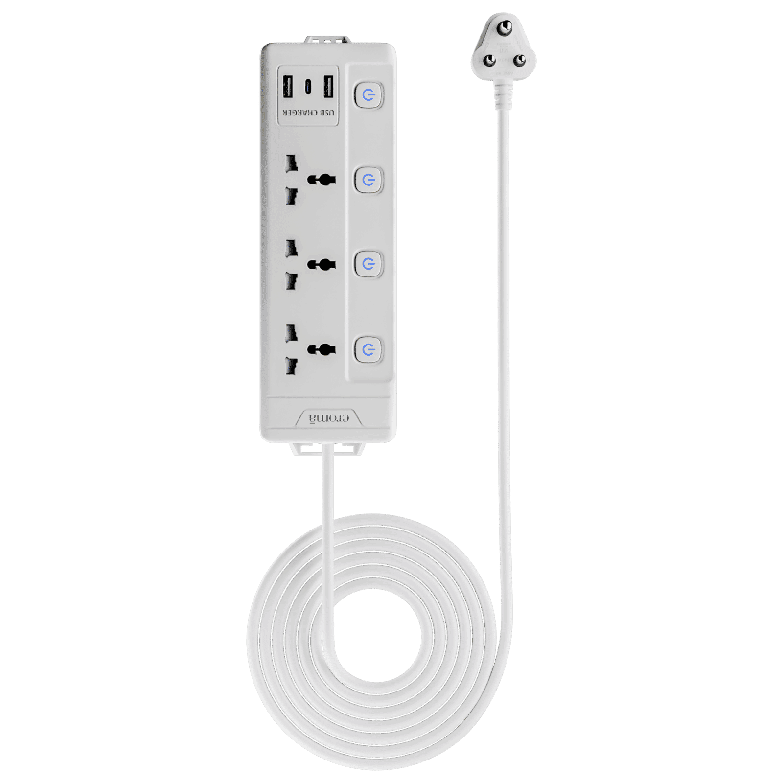Croma 6 Amps 3 Sockets Surge Protector with Individual Switch (2 Meters, Child Safety Shutters, CRSP3WYSPA266201, White) Croma 6 Amps 3 Sockets Surge Protector with Individual Switch (2 Meters, Child Safety Shutters, CRSP3WYSPA266201, White)_1