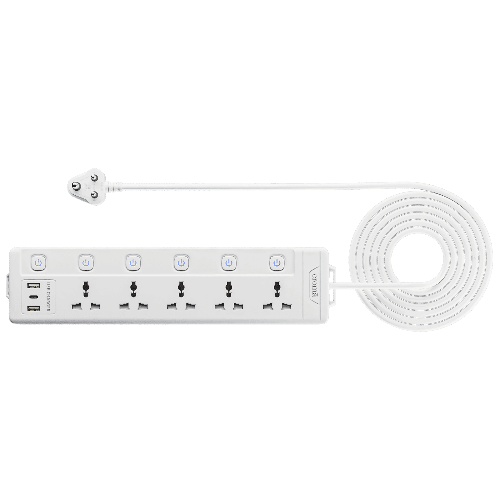 Croma 6 Amps 5 Sockets Surge Protector (2 Meters, Child Safety Shutters, White) Croma 6 Amps 5 Sockets Surge Protector (2 Meters, Child Safety Shutters, White)_1