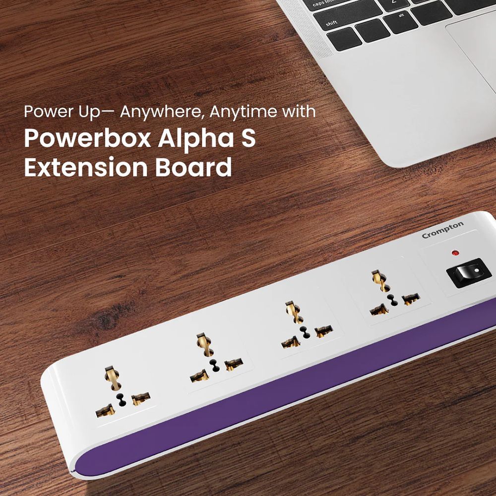 Crompton Powerbox Alpha S 6 Amps 4 Sockets Extention Board (2 Meters, Single Power Switch, LEDPBALPHAS, White)_2