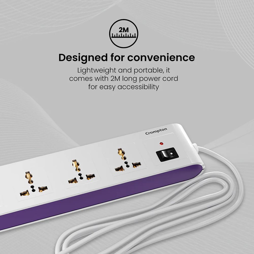 Crompton Powerbox Alpha S 6 Amps 4 Sockets Extention Board (2 Meters, Single Power Switch, LEDPBALPHAS, White)_3