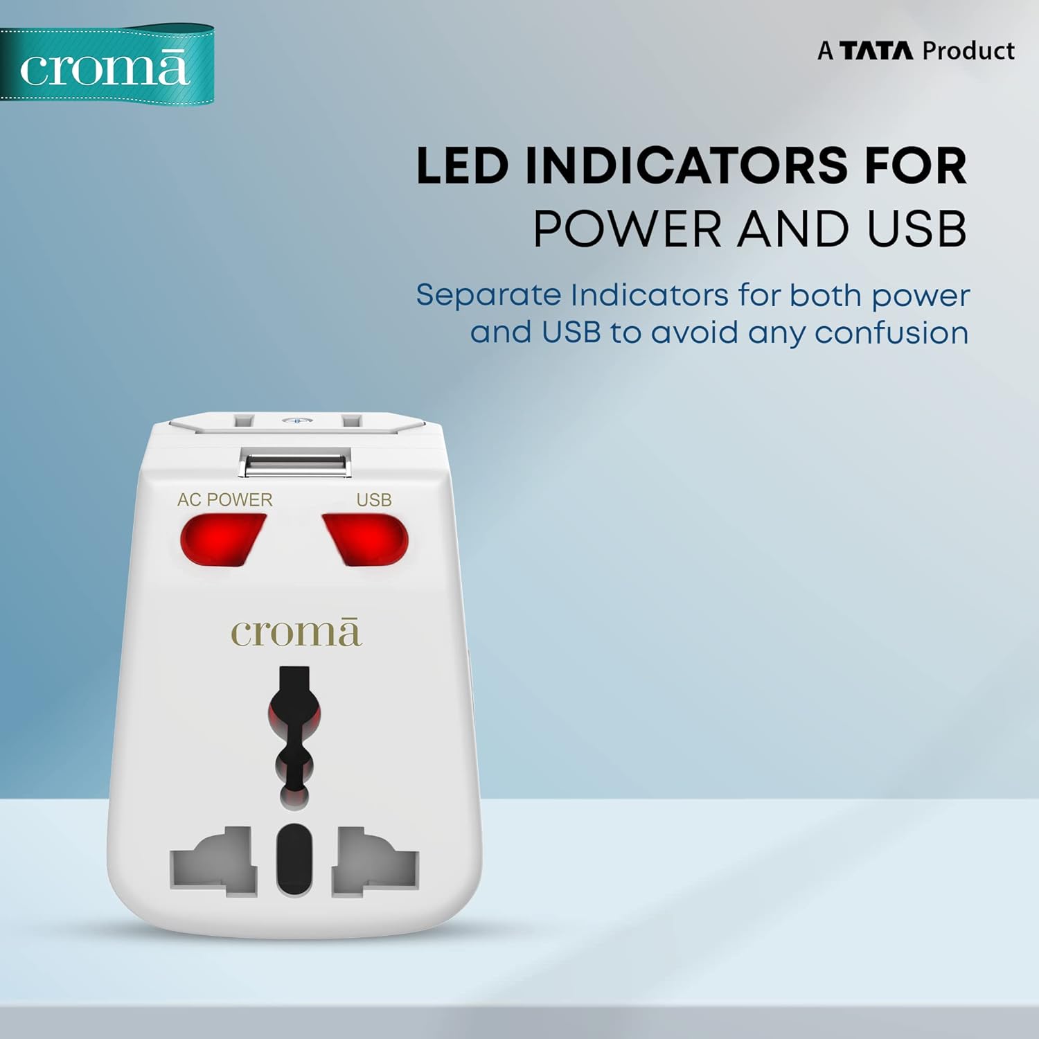 Croma Type A 2-Port Charger (Adapter Only, LED Indicator, White)_10