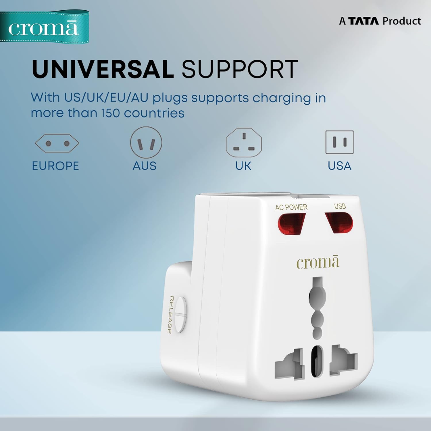Croma Type A 2-Port Charger (Adapter Only, LED Indicator, White)_11